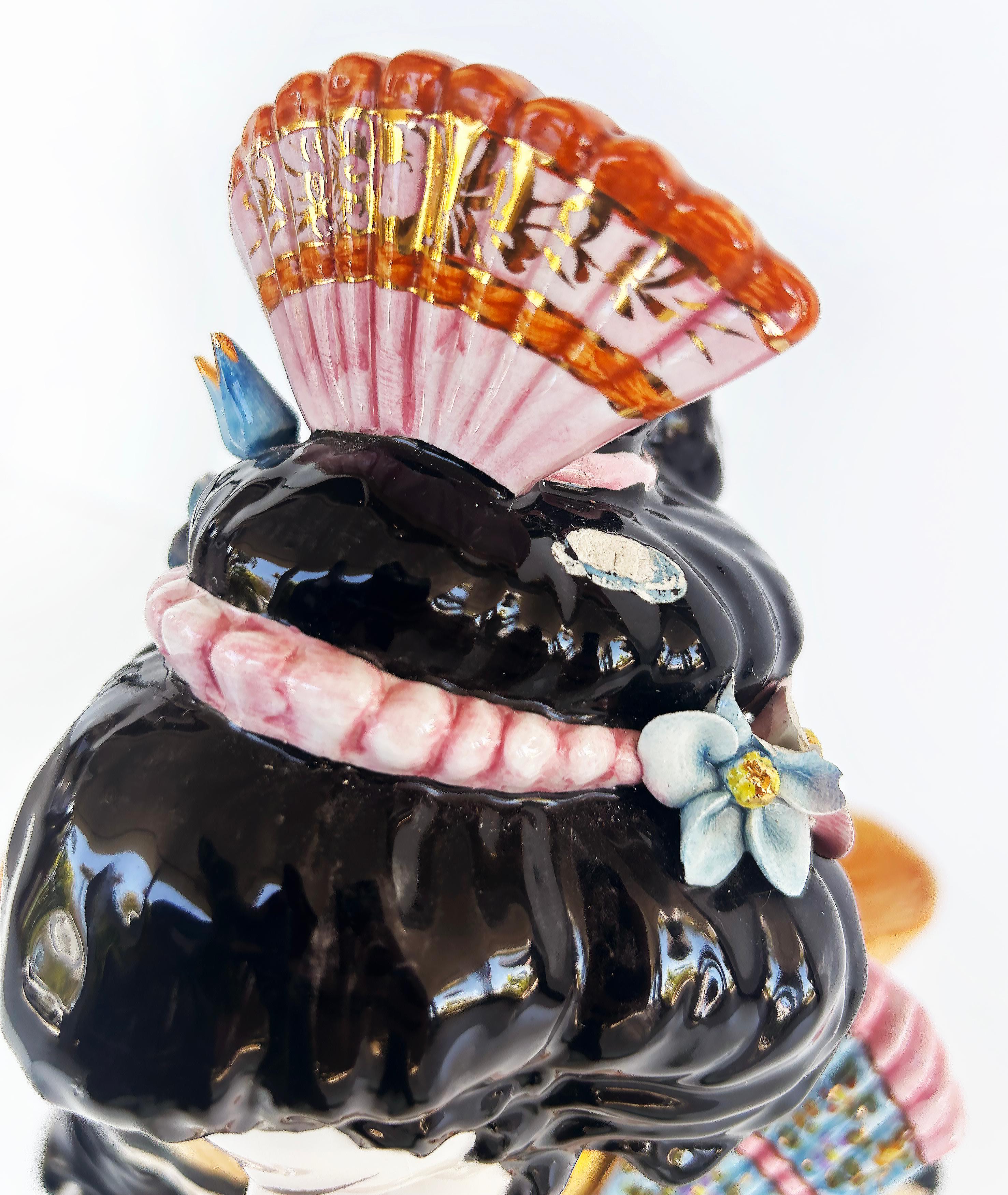 Domenico Poloniato Italian Majolica Asian Sculptures Lamp Bases, Glazed Ceramic  For Sale 3