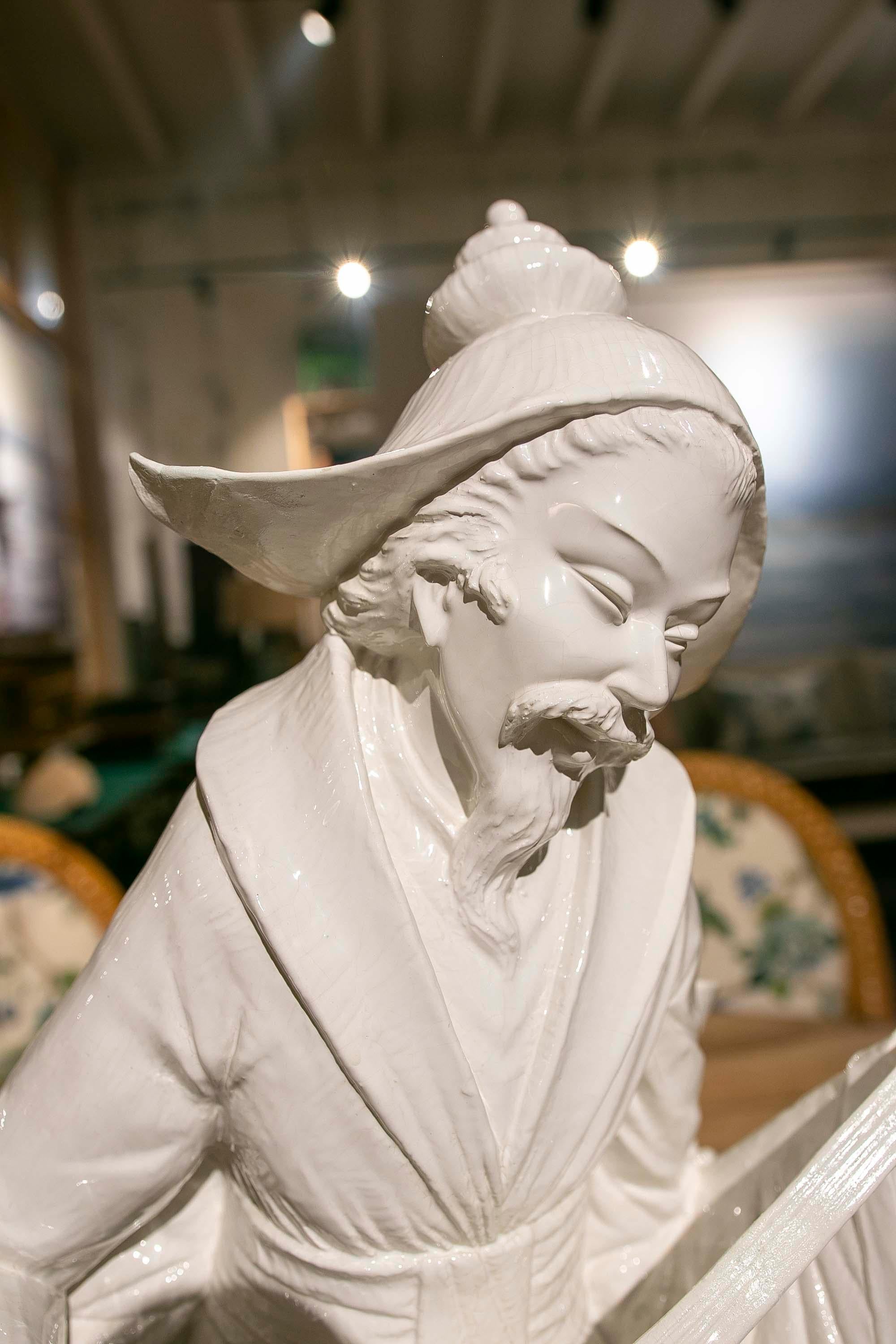 Domenico Poloniato`s White Glazed Ceramic Figure of an Oriental Character 4
