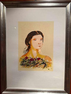 Portrait de femme - Lithographie de Domenico Purificato - Milieu du XXe siècle