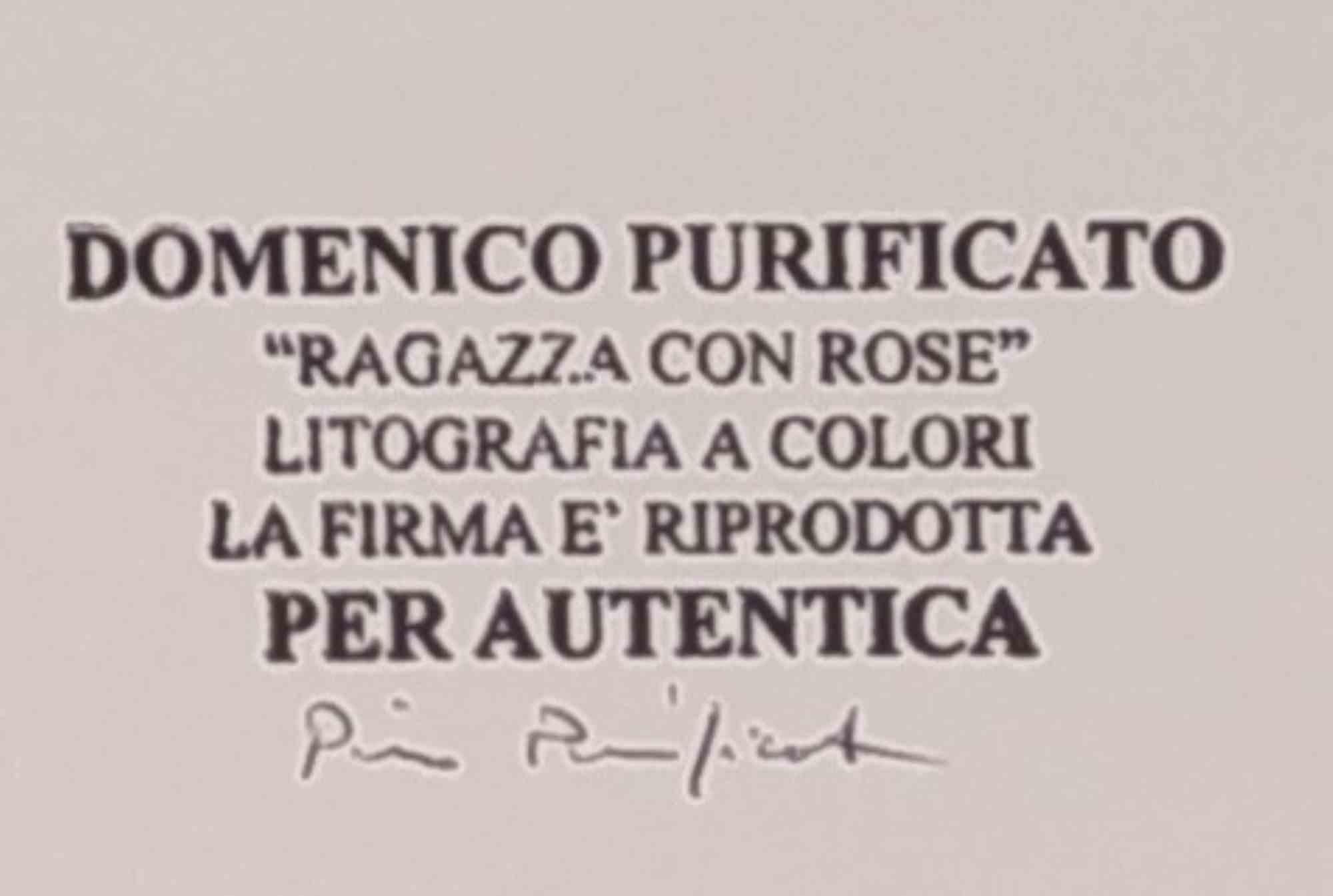 Ragazza con Rose - Lithograph by Domenico Purificato - 1980 For Sale 1