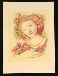 Ragazza con Rose - Lithograph by Domenico Purificato - 1980