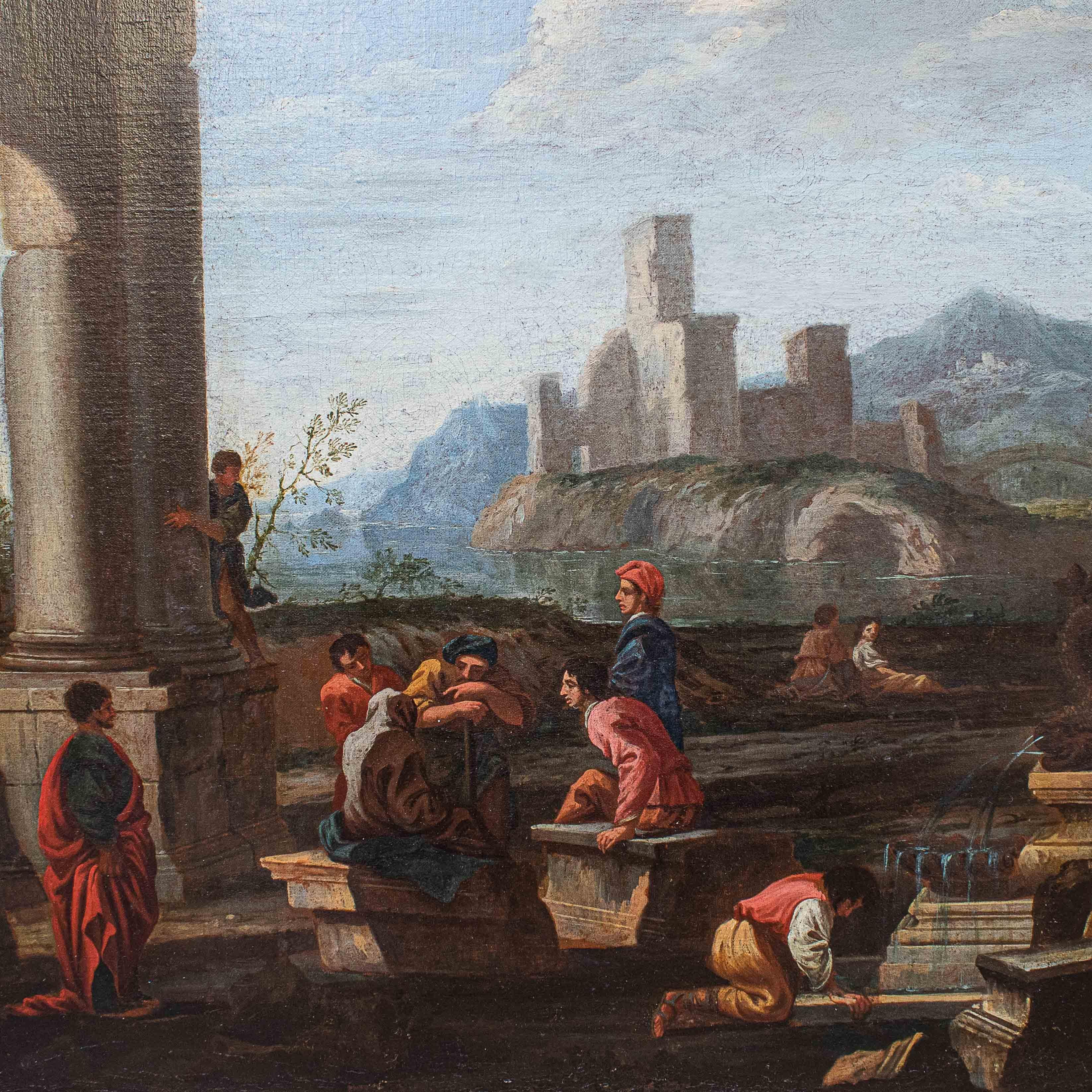 Domenico Roberti '1642-1707' Whims with Classical Ruins Paintings Oil on Canvas  7