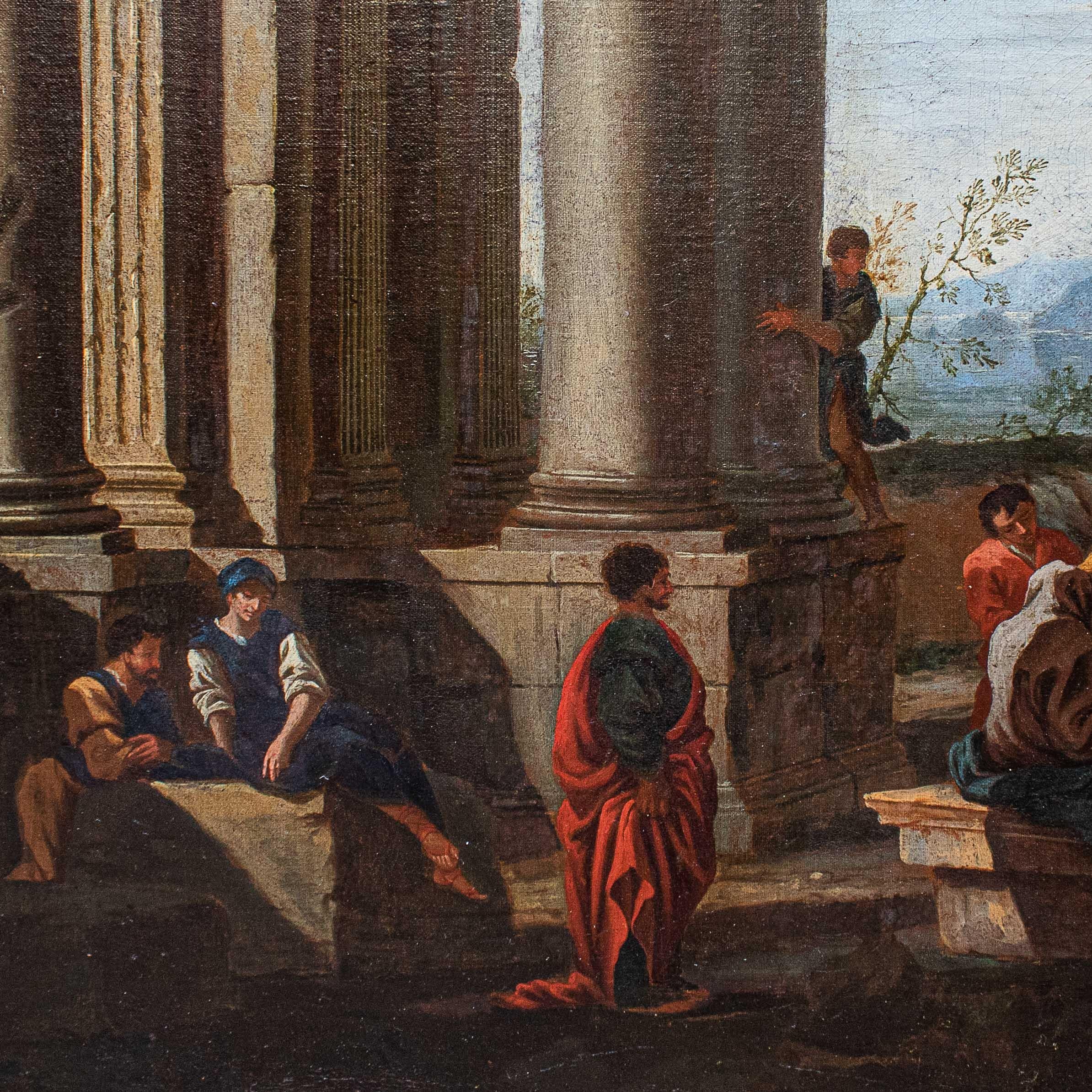 Domenico Roberti '1642-1707' Whims with Classical Ruins Paintings Oil on Canvas  9