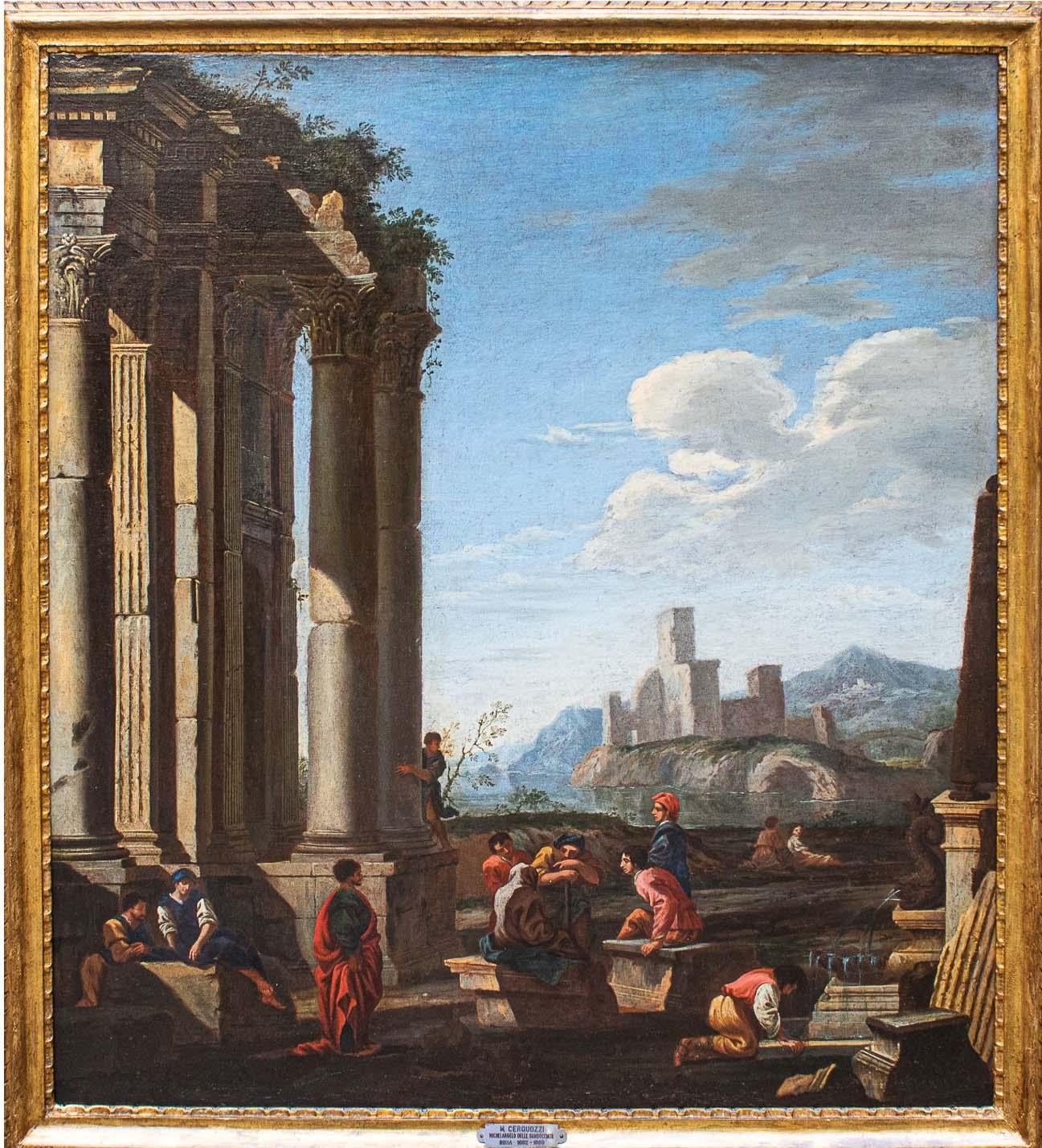 Italian Domenico Roberti '1642-1707' Whims with Classical Ruins Paintings Oil on Canvas 