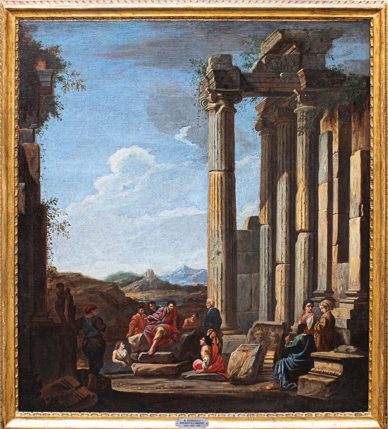 Oiled Domenico Roberti '1642-1707' Whims with Classical Ruins Paintings Oil on Canvas 