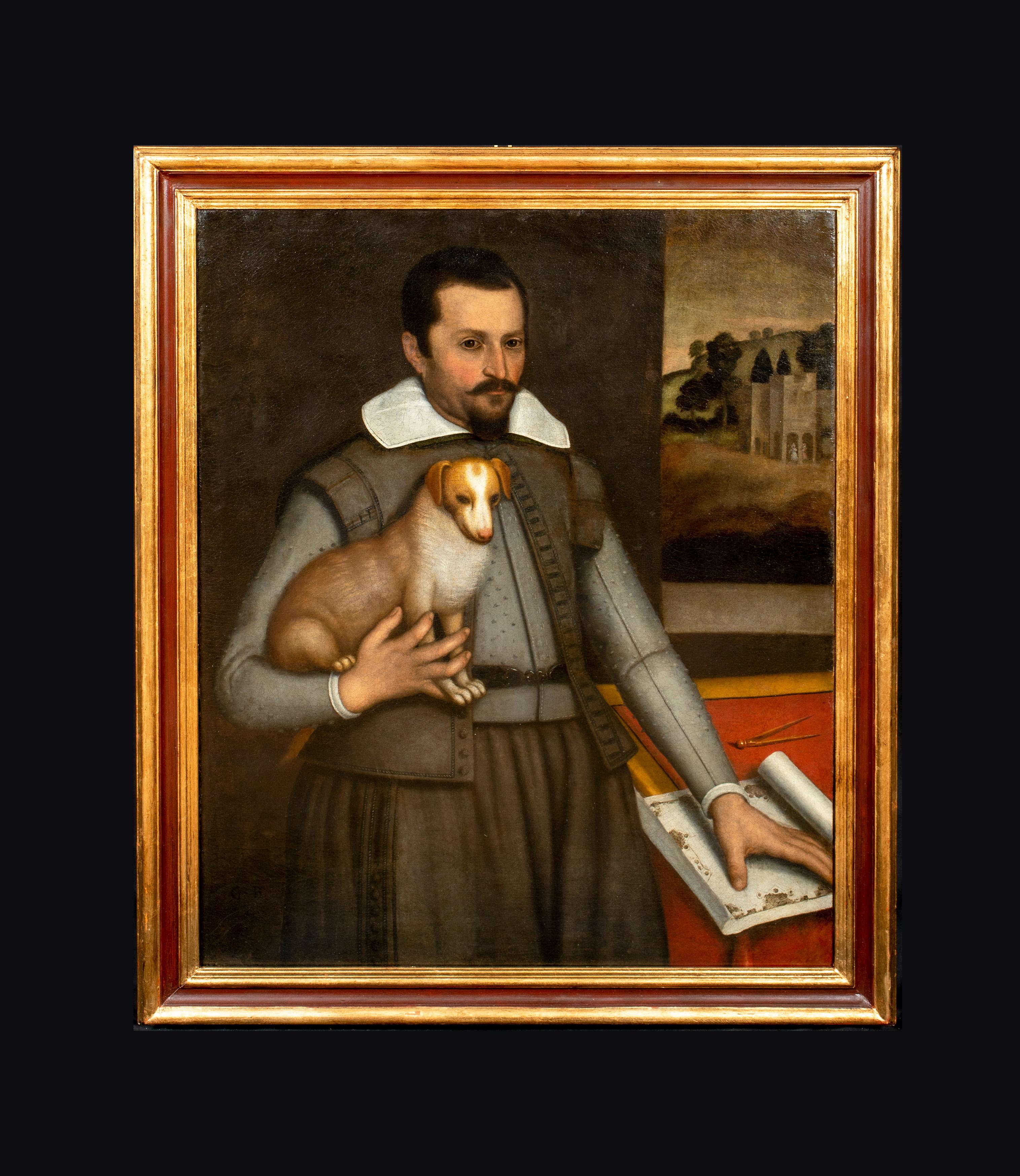 Ritratto di architetto e cane, XVI secolo - Painting di Domenico Tintoretto