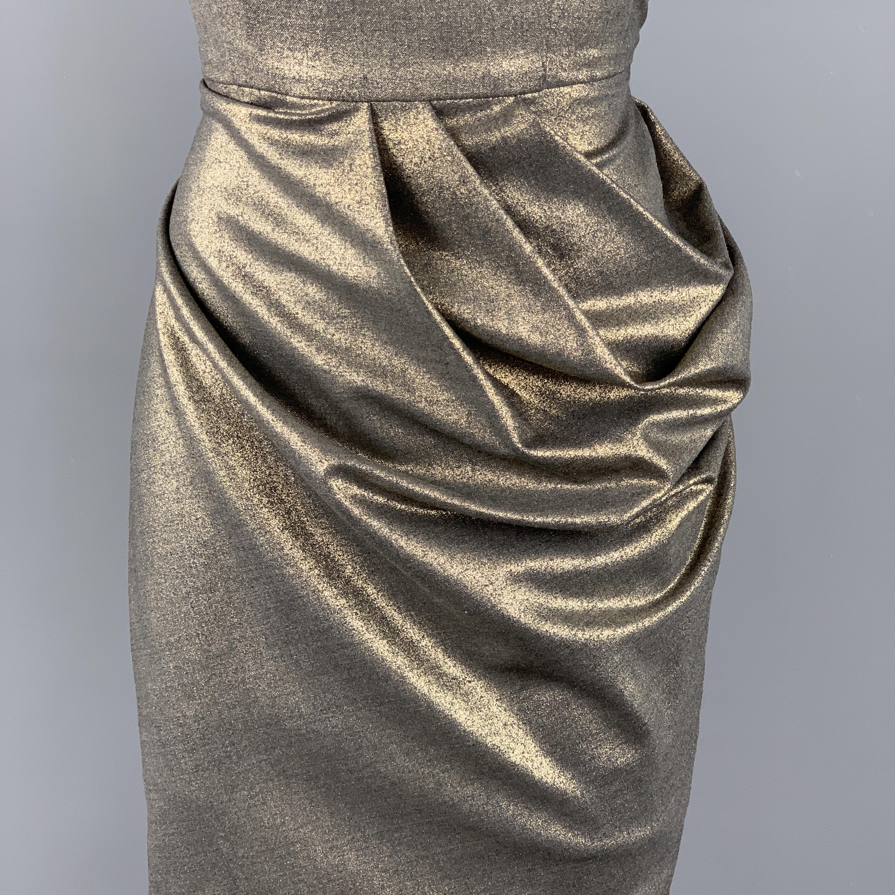 Gray DOMENICO VACCA Size 4 Metallic Gold Side Pleat Skirt Dress
