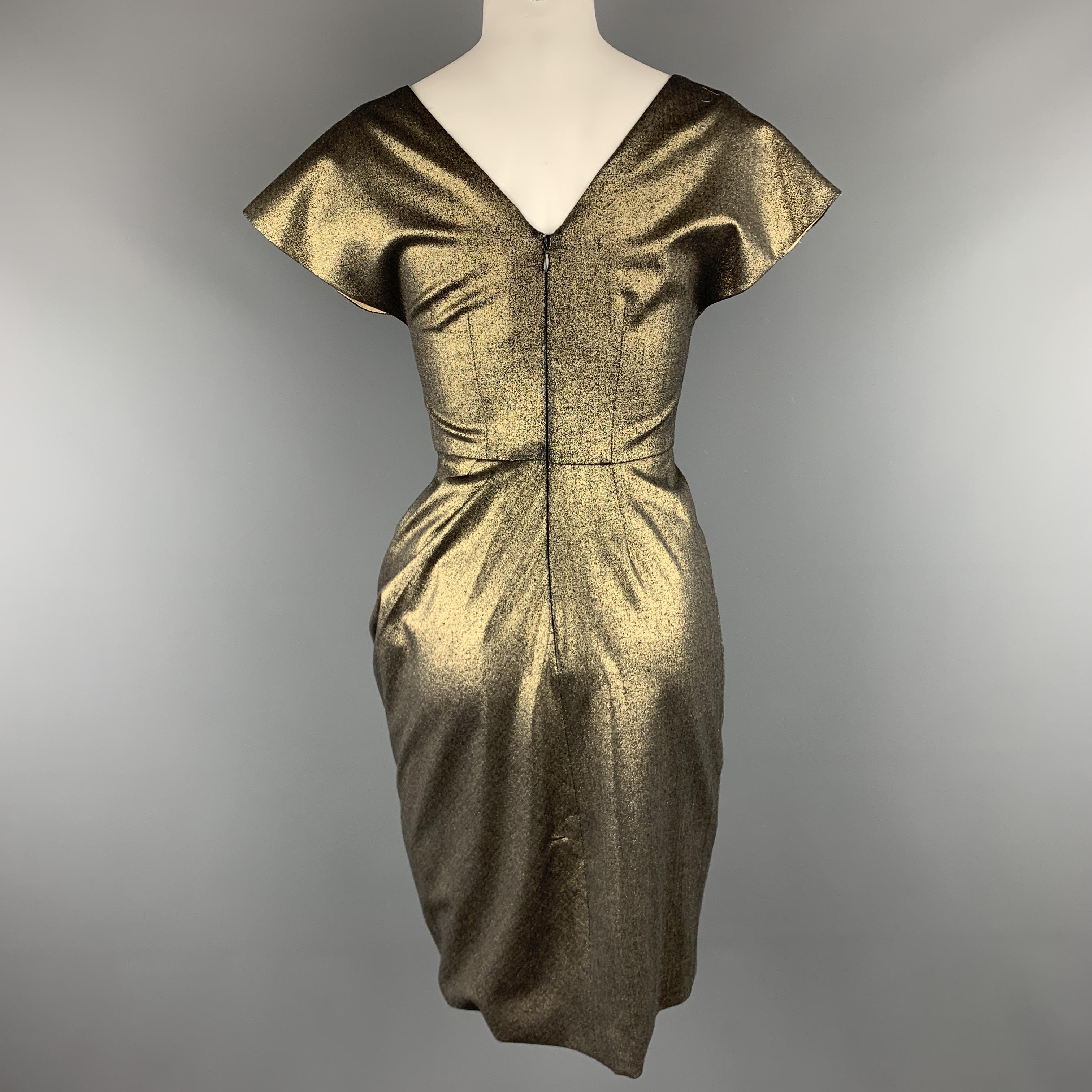 Women's DOMENICO VACCA Size 4 Metallic Gold Side Pleat Skirt Dress
