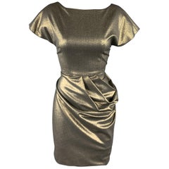 DOMENICO VACCA Size 4 Metallic Gold Side Pleat Skirt Dress