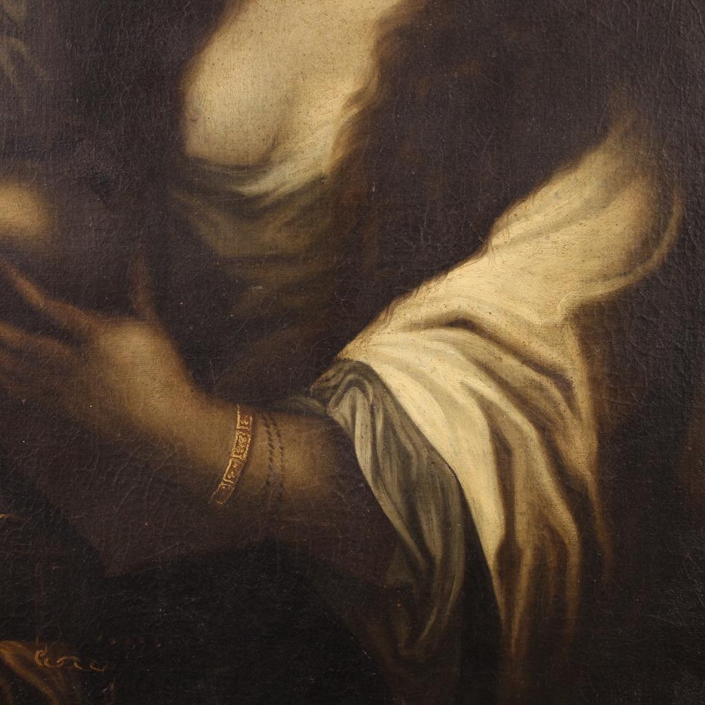 17th Century Italian Oil on Canvas Painting Magdalene Renouncing the Vanities in vendita 7