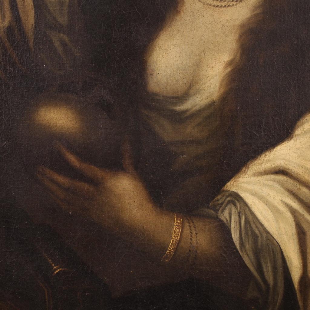 17th Century Italian Oil on Canvas Painting Magdalene Renouncing the Vanities in vendita 8