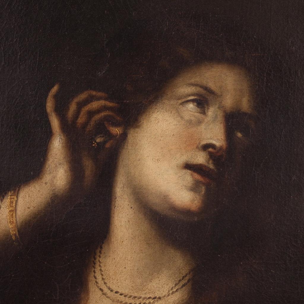 17th Century Italian Oil on Canvas Painting Magdalene Renouncing the Vanities in vendita 2