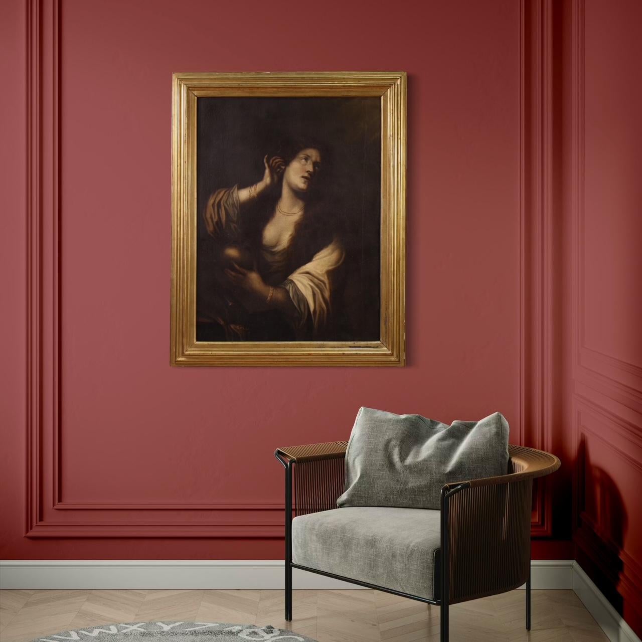 17th Century Italian Oil on Canvas Painting Magdalene Renouncing the Vanities in vendita 5
