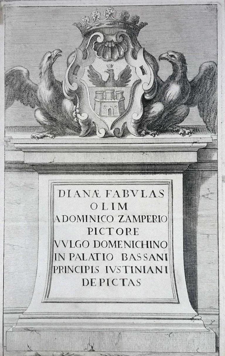 Domenico Zampieri Figurative Print - Herald of the Giustiniani Family - Etching by Domenichino  - 17th Century