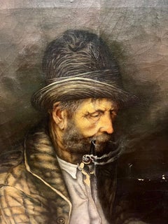 Weaving a chair while smoking a pipe