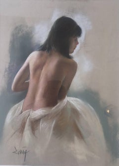 Domingo. naked woman back.original pastel painting