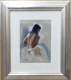 Domingo. naked woman back.original pastel painting