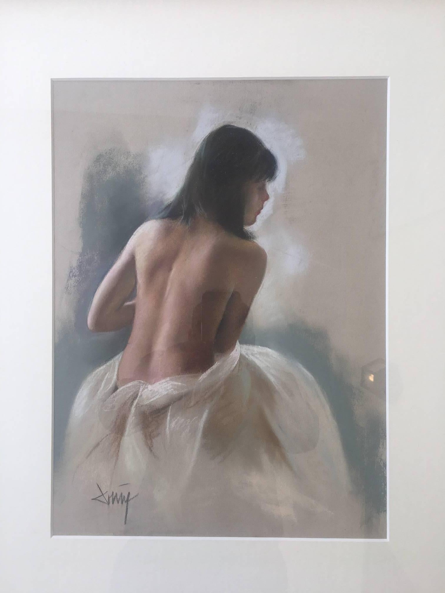 Domingo.  naked woman back.original pastel painting - Realist Painting by Domingo Alvarez Gomez