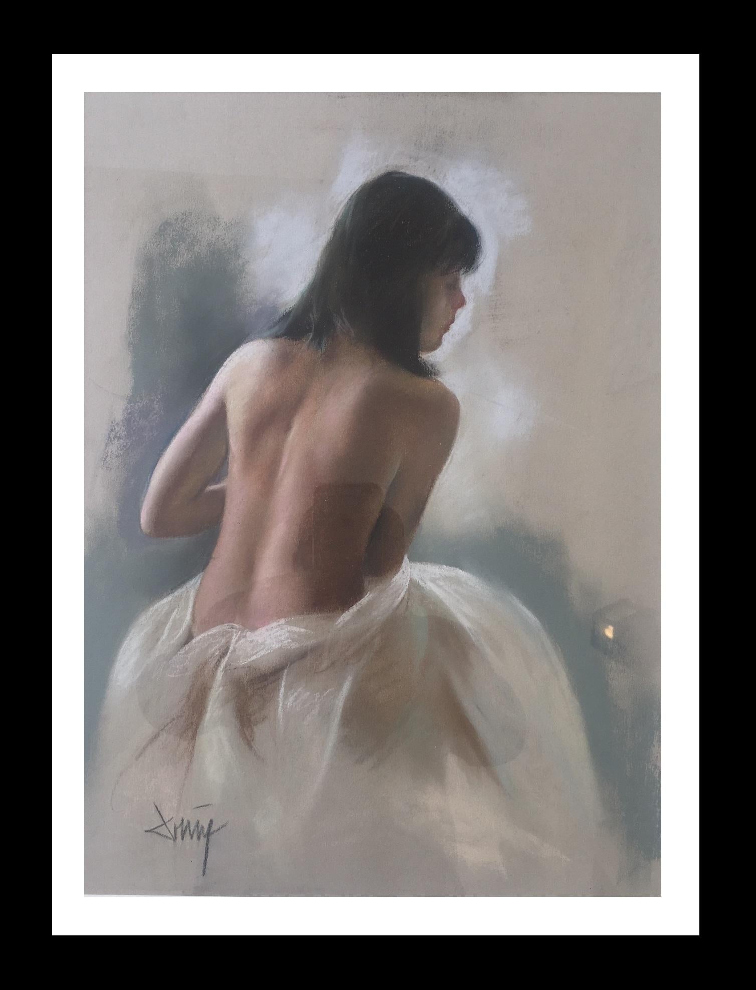 Domingo Alvarez Gomez Figurative Painting - Domingo.  naked woman back.original pastel painting