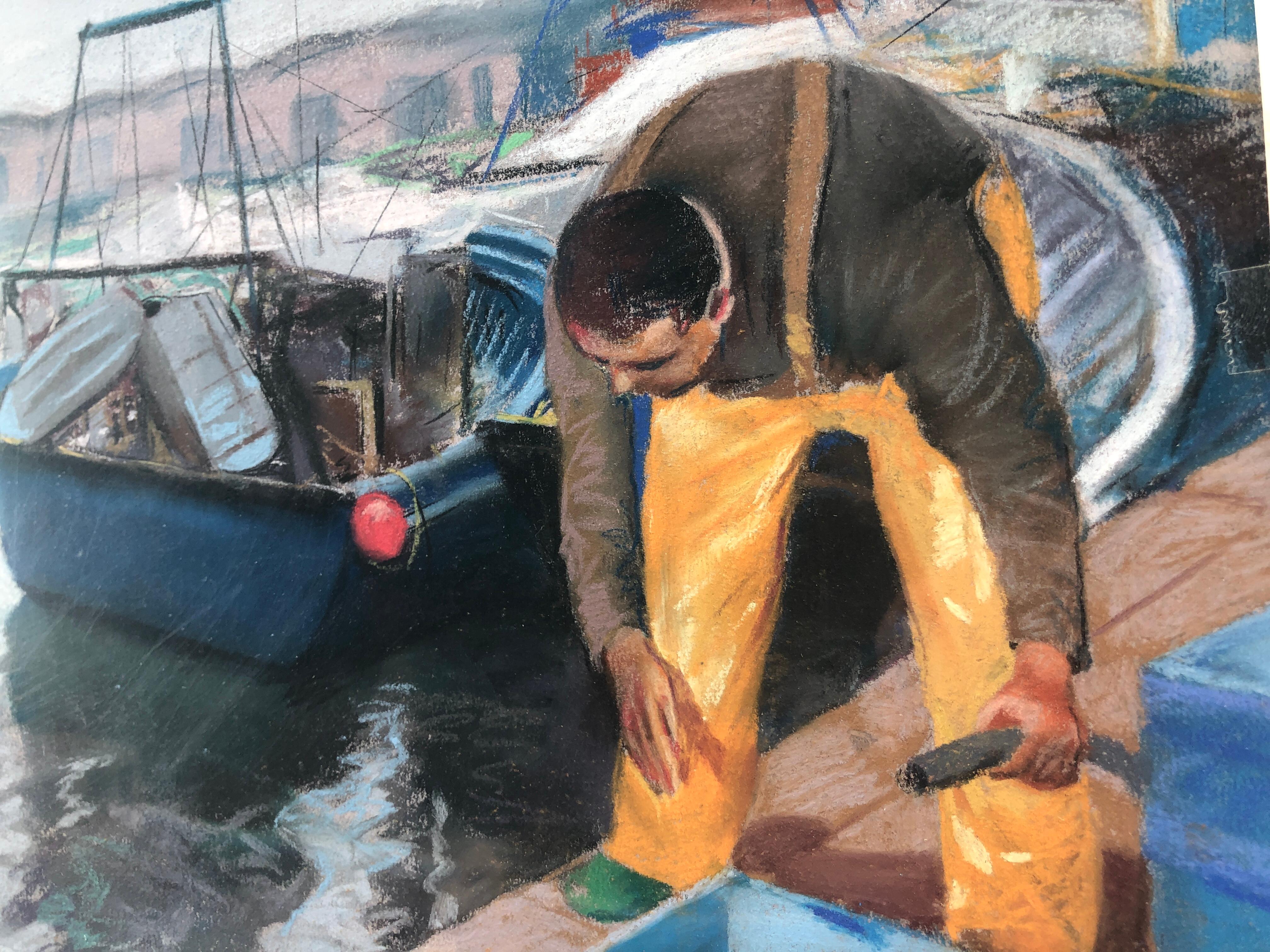 Pescador volviendo a puerto Pastel sobre papel en venta 5