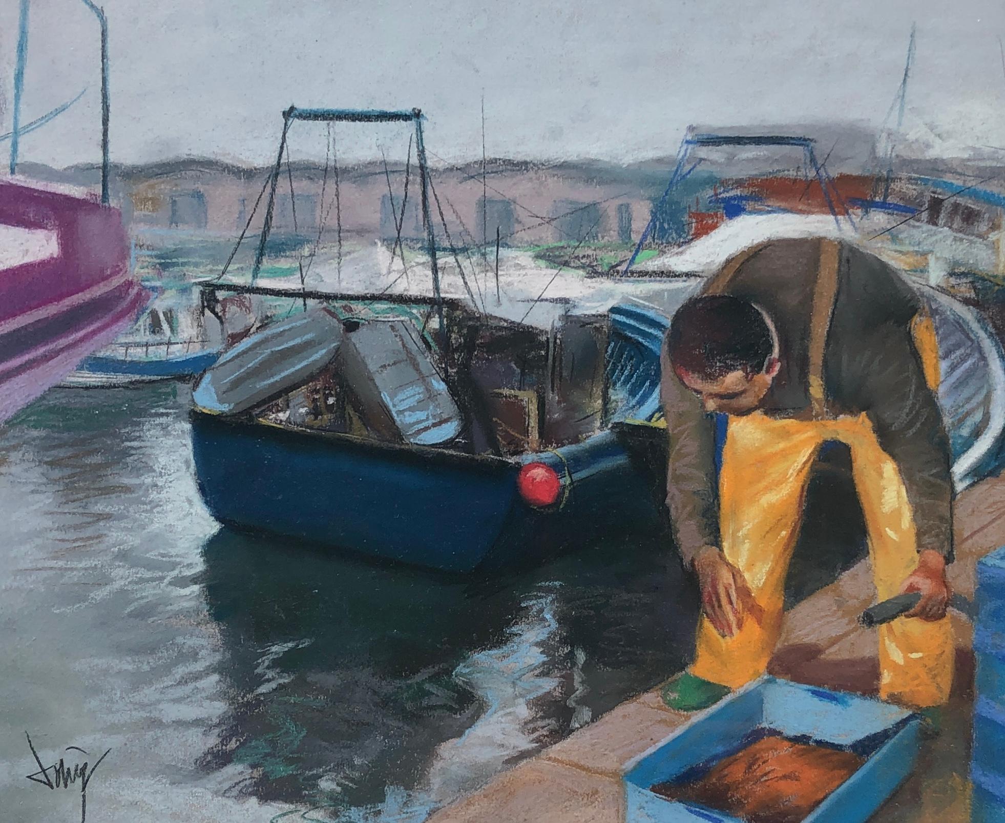 Pescador volviendo a puerto Pastel sobre papel - Painting de Domingo Alvarez Gomez