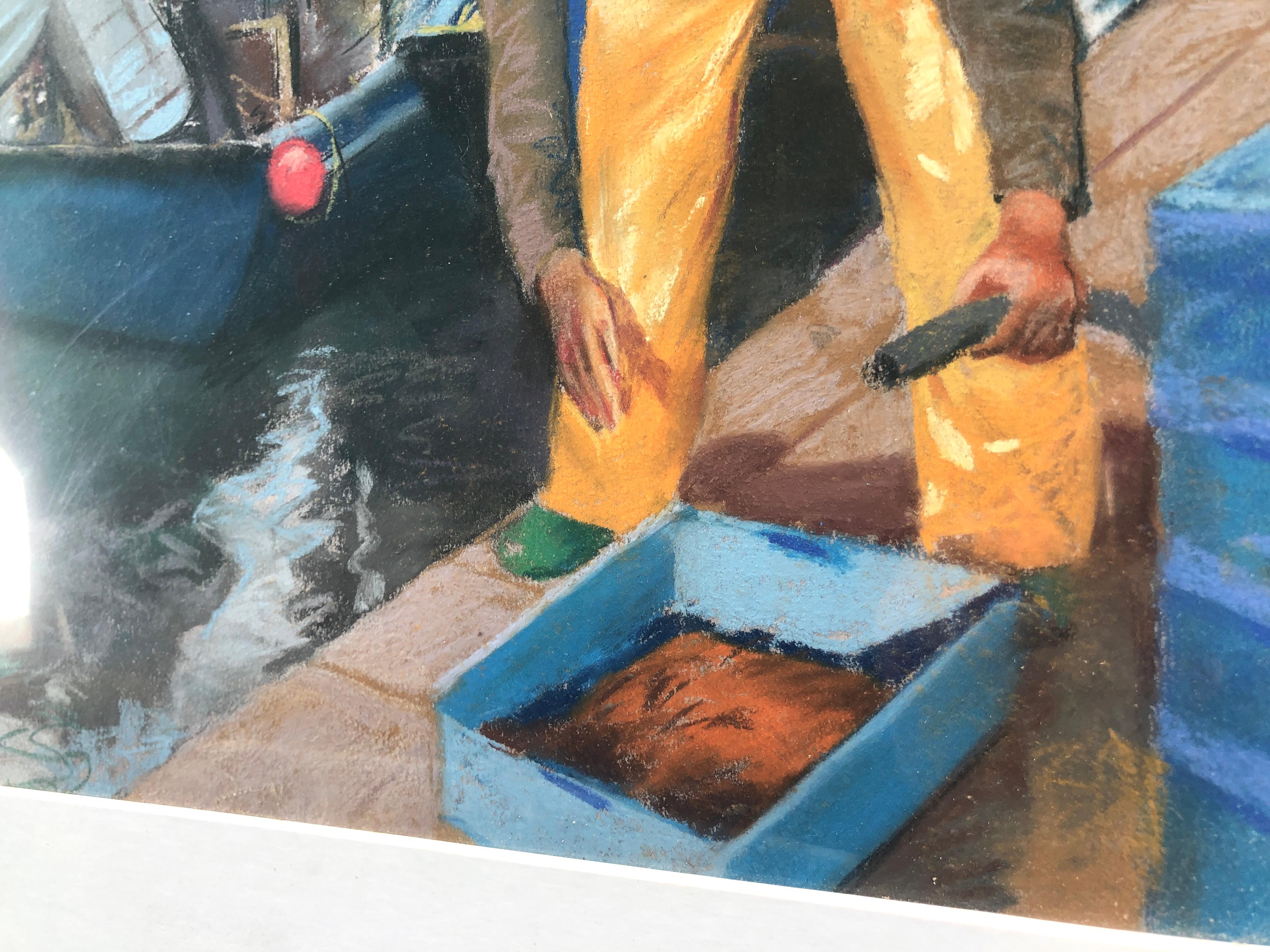 Pescador volviendo a puerto Pastel sobre papel en venta 1