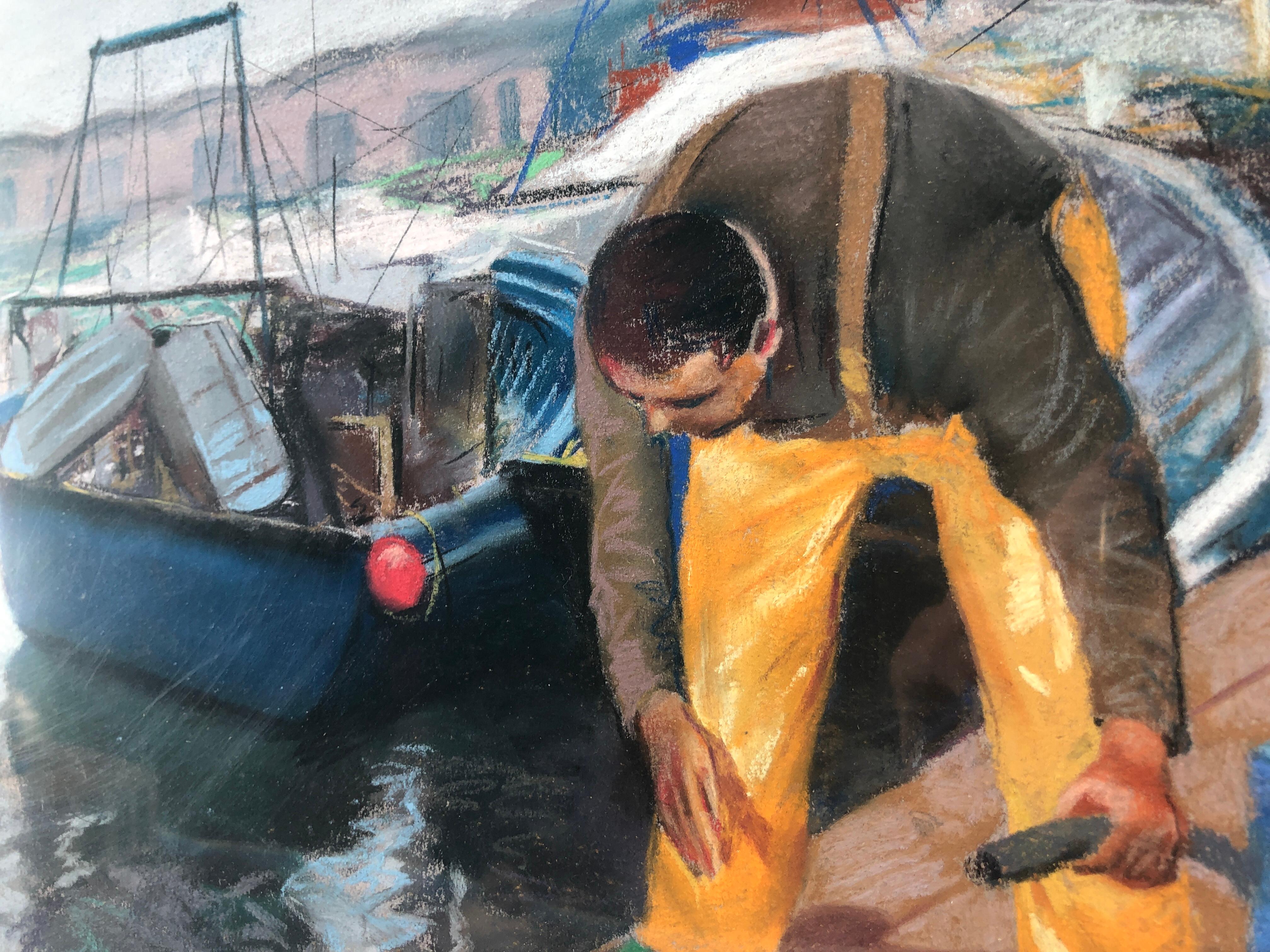 Pescador volviendo a puerto Pastel sobre papel en venta 2