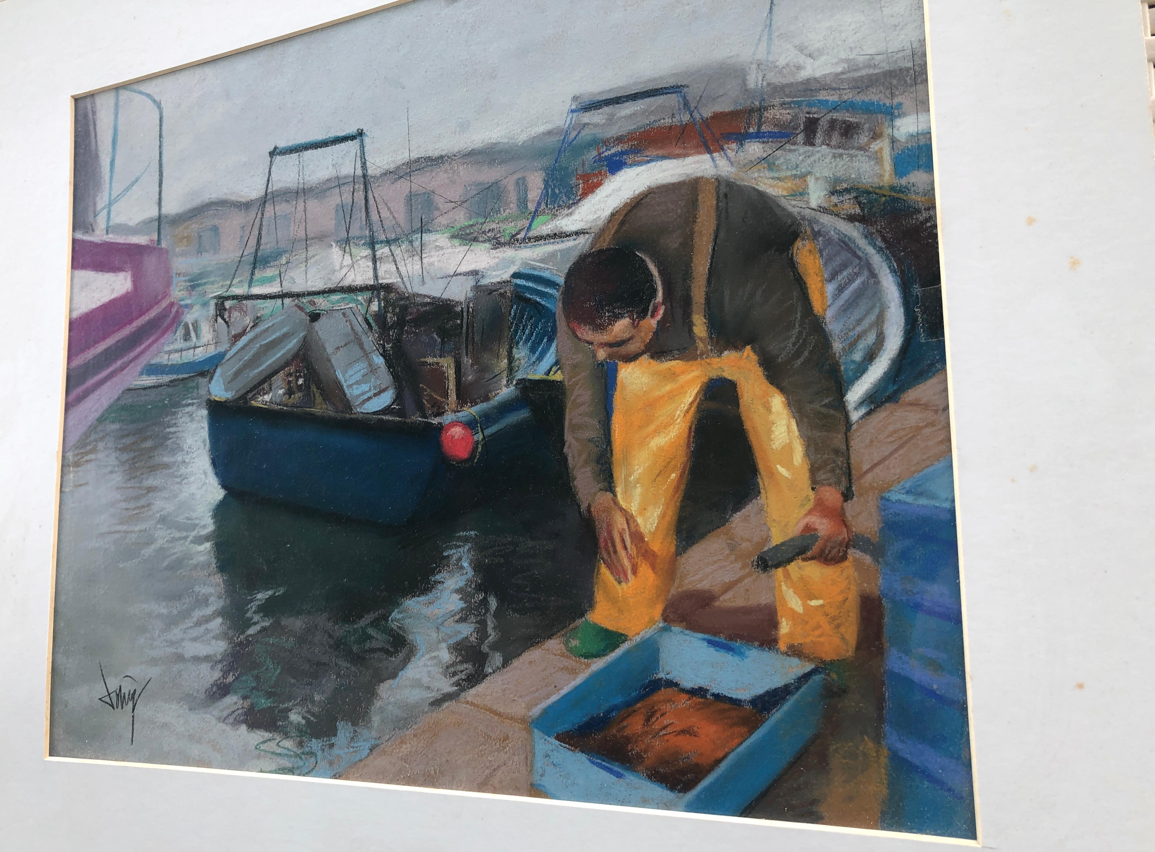 Pescador volviendo a puerto Pastel sobre papel en venta 4