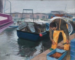 Fisherman Returning to Port Pastel on paper