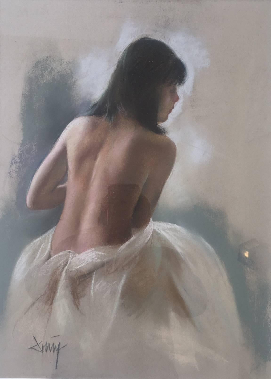 Domingo Alvarez Gomez Figurative Painting - naked woman back.original pastel painting