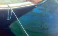 Sailor Fisherman in Boat, Oil on Canvas, Spanish, 46x61 cm