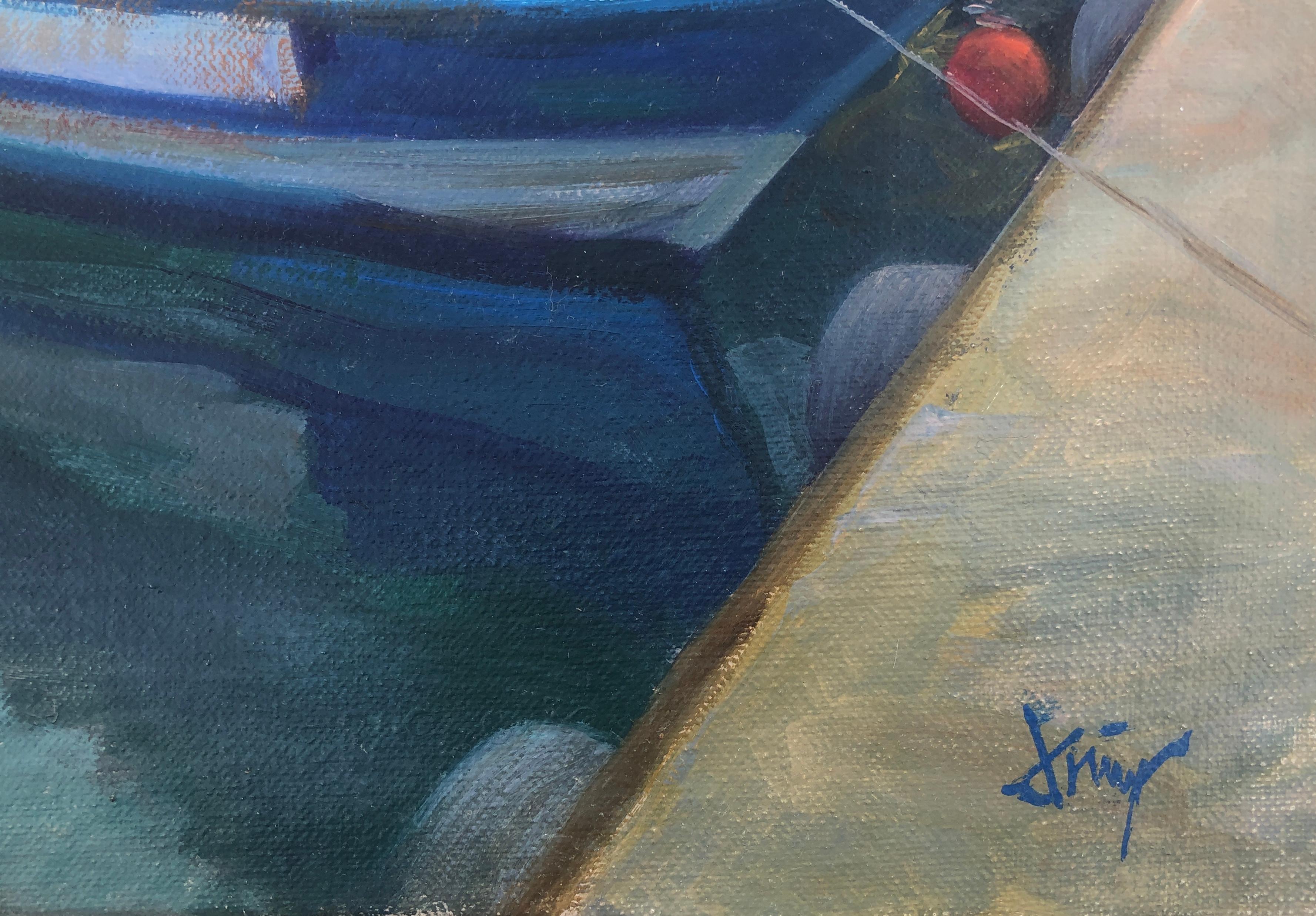 Seascape Spain oil on canvas painting ships boats - Painting by Domingo Alvarez Gomez