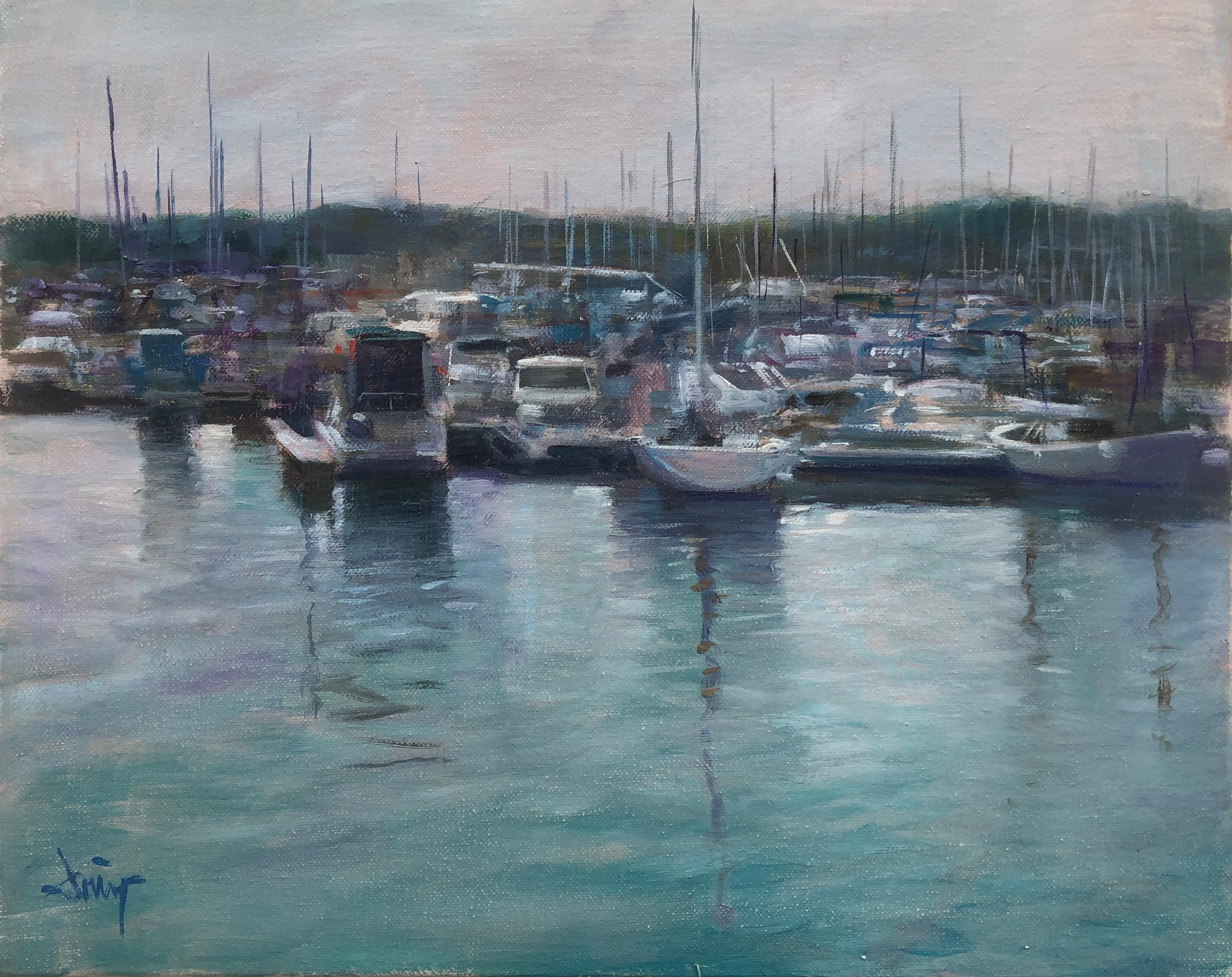 Landscape Painting Domingo Alvarez Gomez - Paysage marin Espagne huile sur toile peinture bateaux