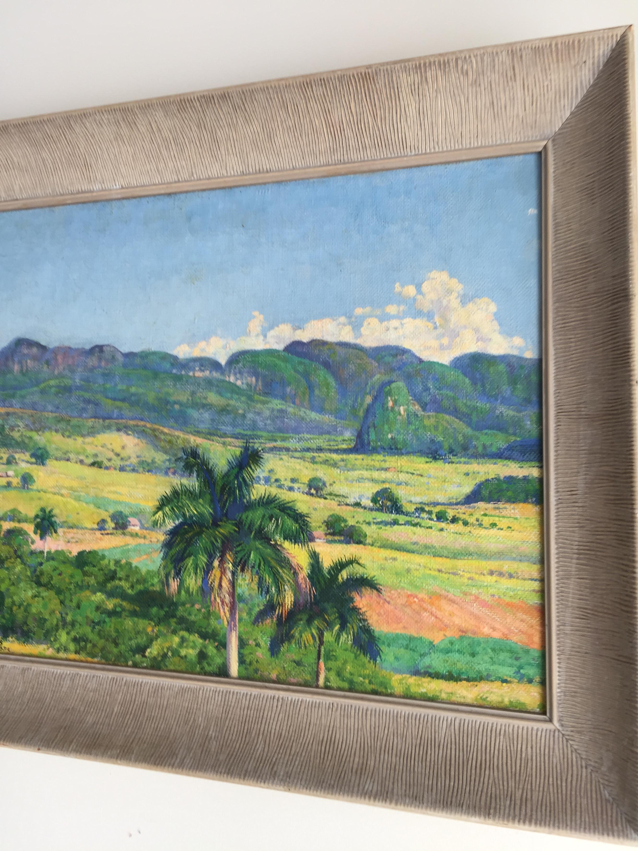 Cubano Domingo Ramos Cuban Landscape Oil on Canvas Painting in vendita