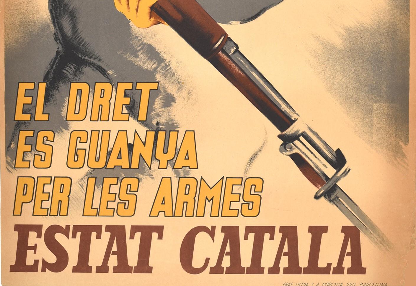 Original Vintage Poster Arms Of The Catalan State Spain Civil War Propaganda - Beige Print by Domingvez
