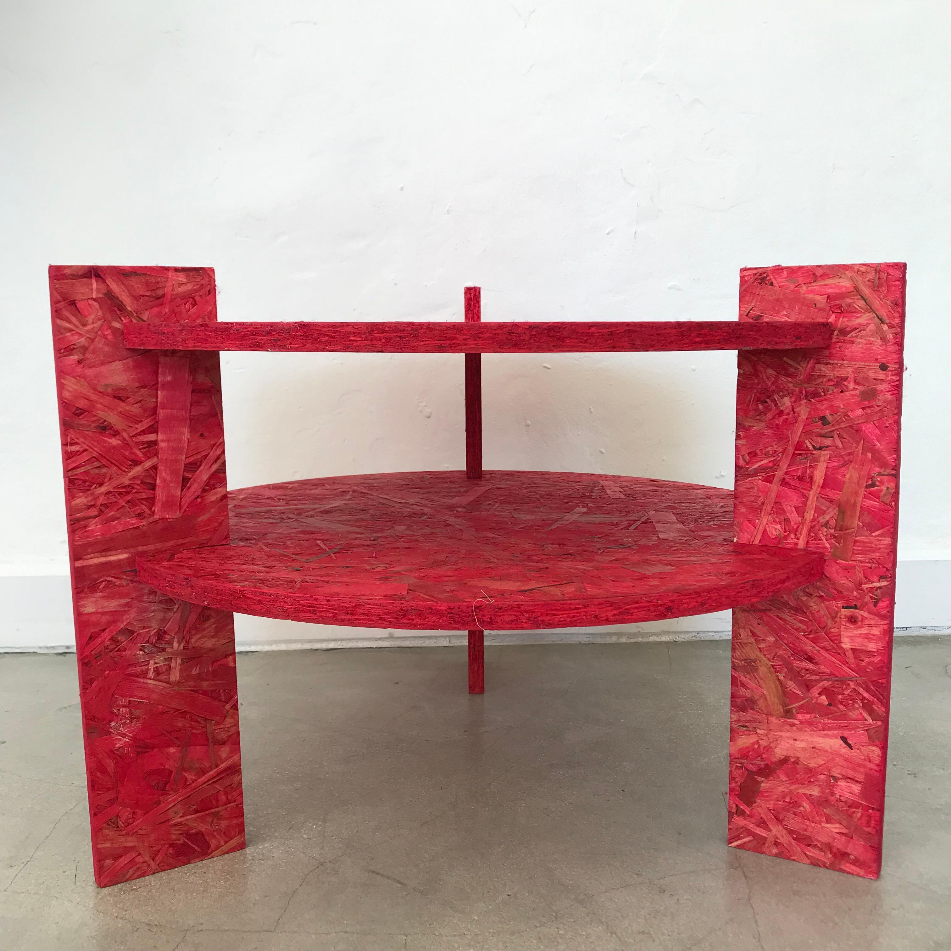 Excellent example of an adaptation of an classic Art Deco style table by Dominic Beattie, rendered in aniline dyed OSB, 2018.