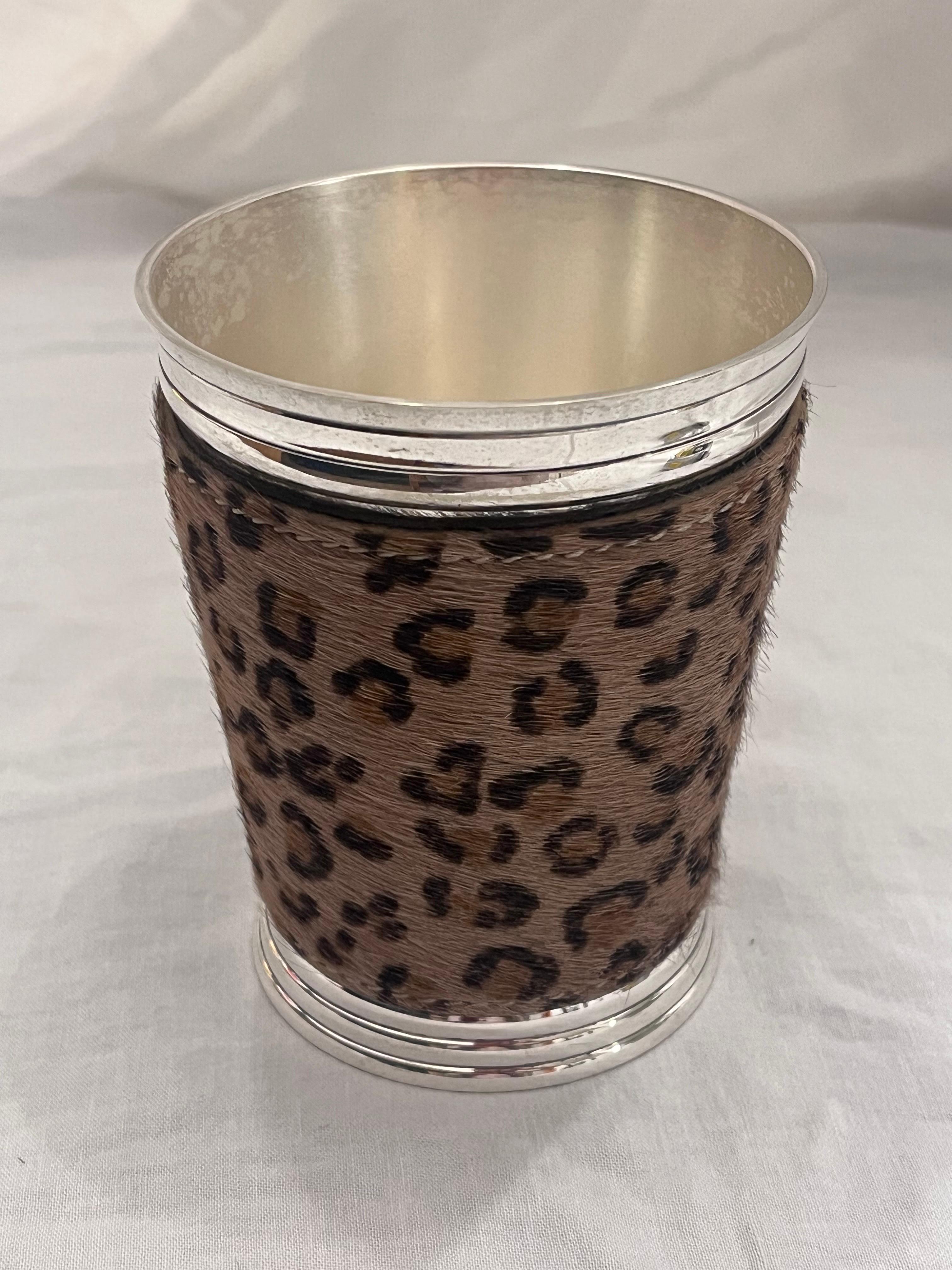 French Dominic Chambon Paris Silvered Metal and Faux Fur Leather Covered Beaker or Cup For Sale