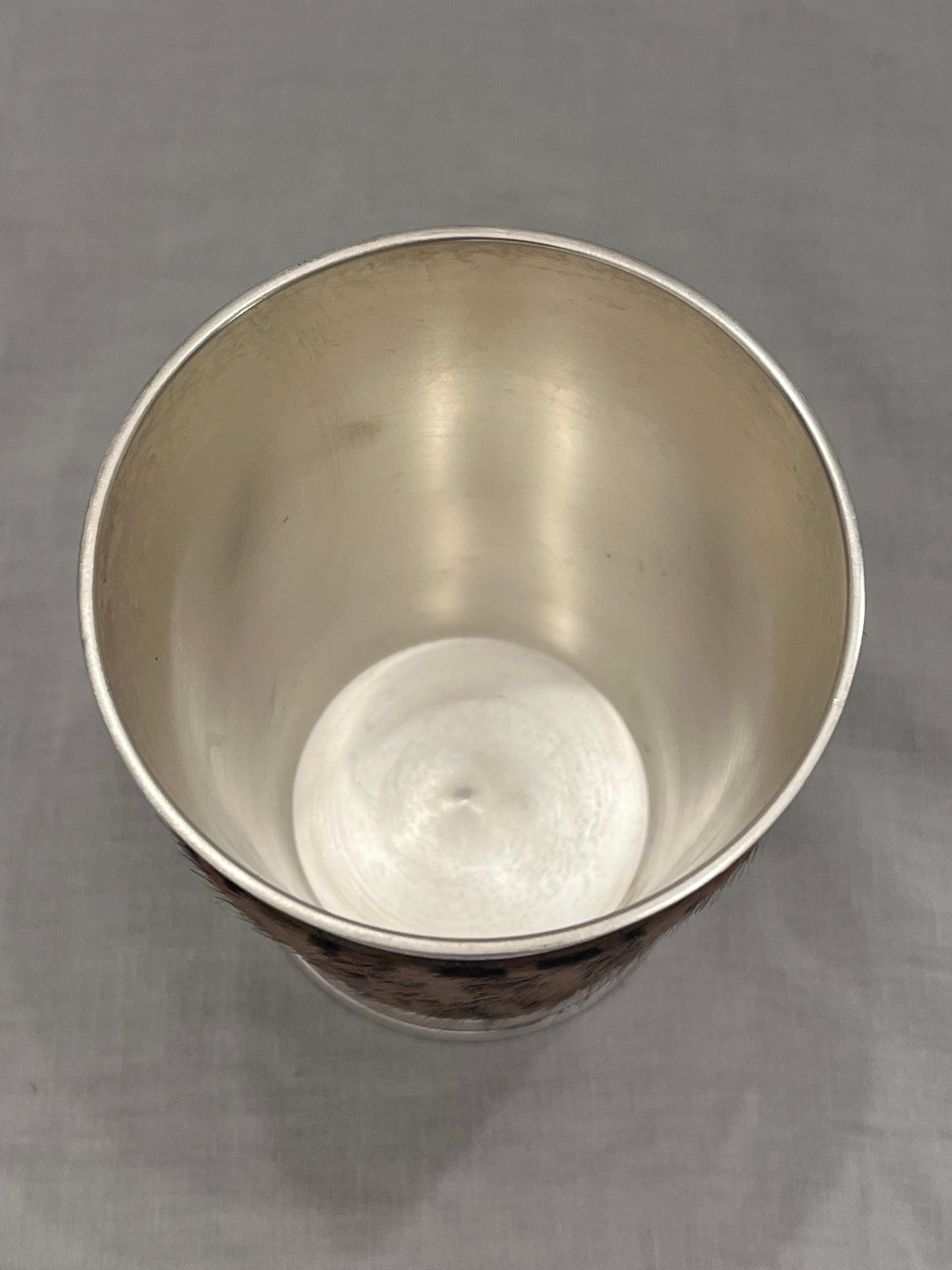 Dominic Chambon Paris Silvered Metal and Faux Fur Leather Covered Beaker or Cup In Good Condition For Sale In Atlanta, GA