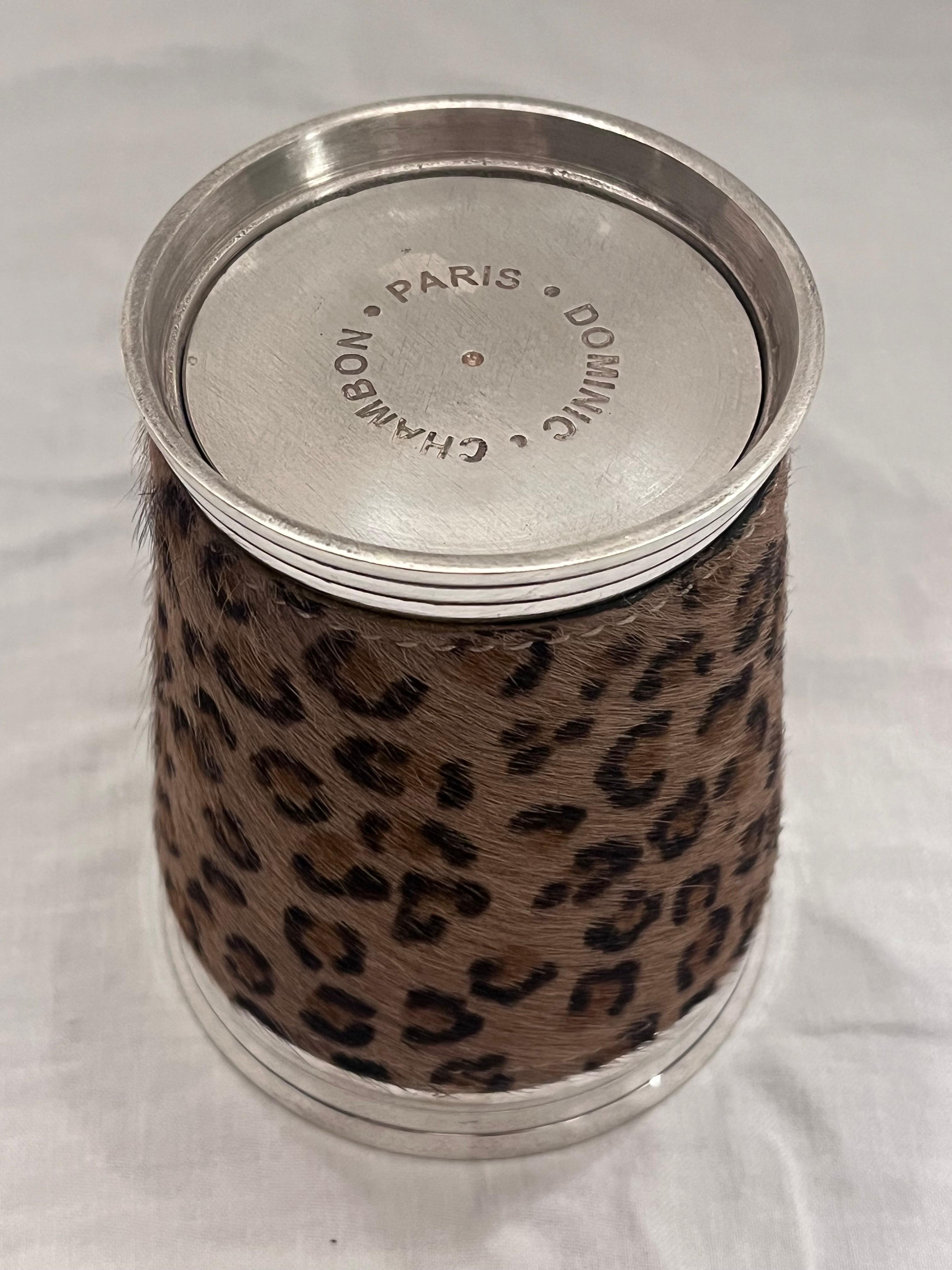 Dominic Chambon Paris Silvered Metal and Faux Fur Leather Covered Beaker or Cup For Sale 1