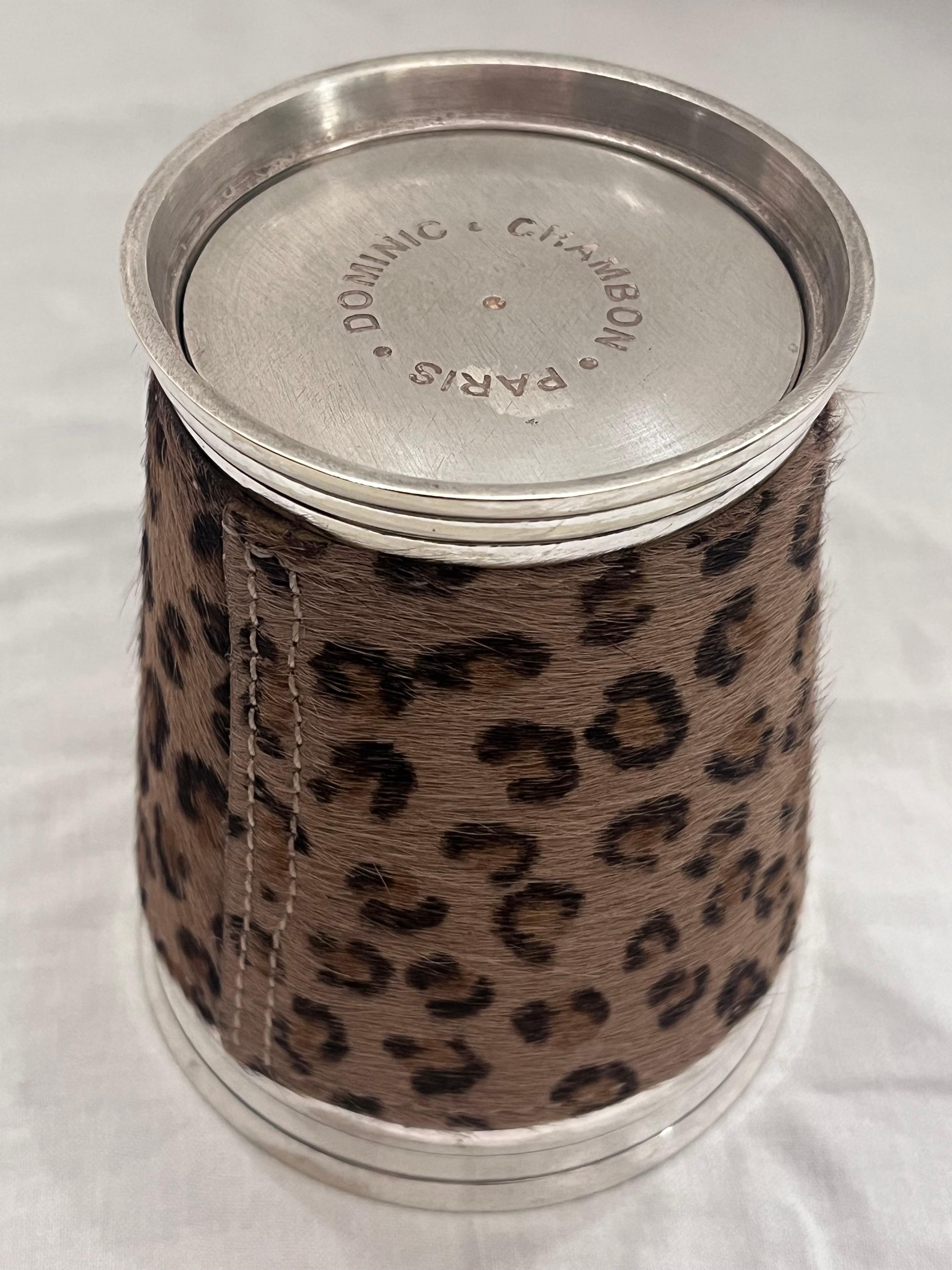 Dominic Chambon Paris Silvered Metal and Faux Fur Leather Covered Beaker or Cup For Sale 2