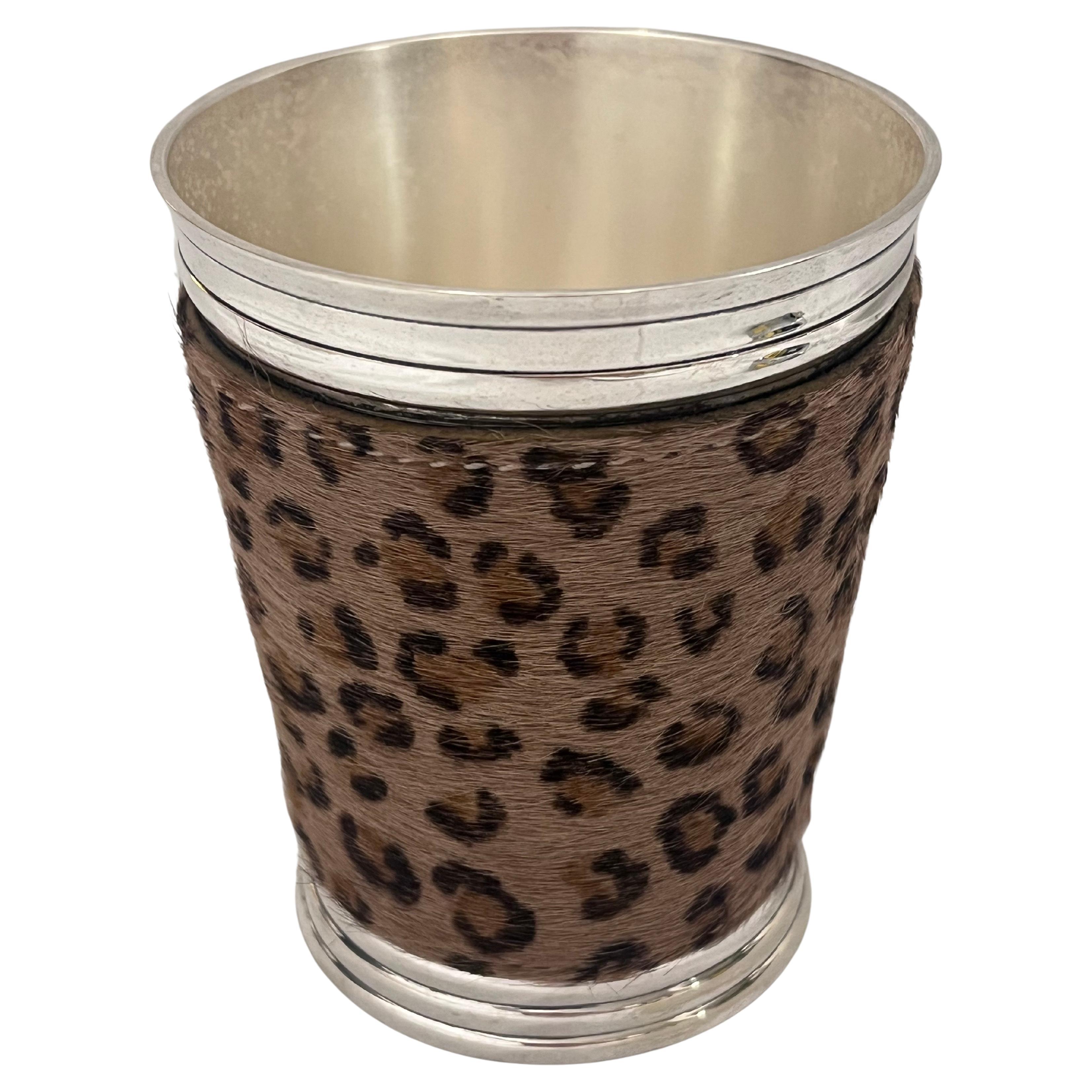 Dominic Chambon Paris Silvered Metal and Faux Fur Leather Covered Beaker or Cup For Sale