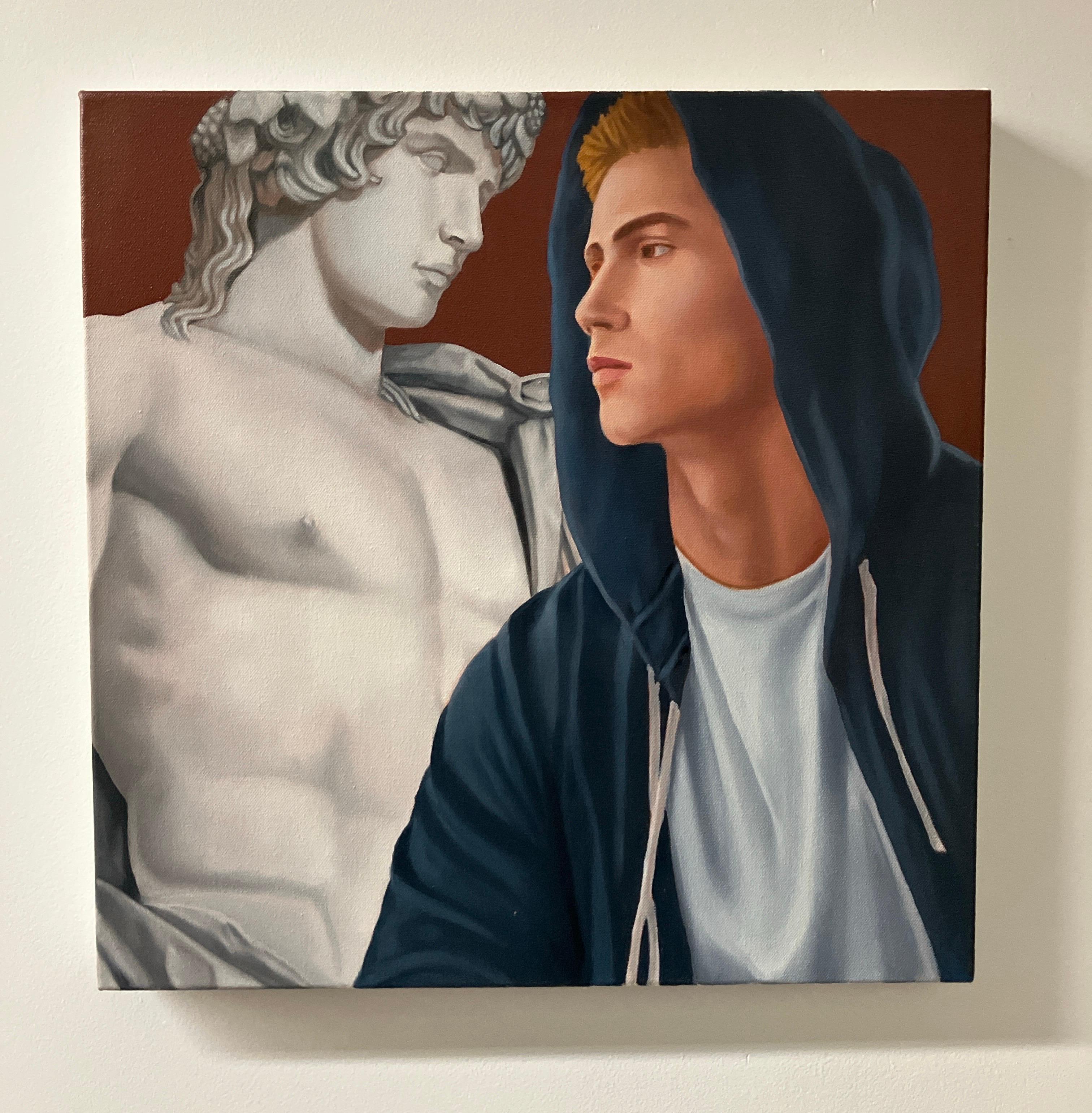 Zeitgenössisches figuratives Ölgemälde auf Leinwand, ungerahmt, Porträt, Akademisch

Dominic Finocchio, ein amerikanischer Maler, der in St. Louis aufgewachsen ist, ist bekannt für seine narrativen, figurativen Werke, die Männlichkeit durch moderne
