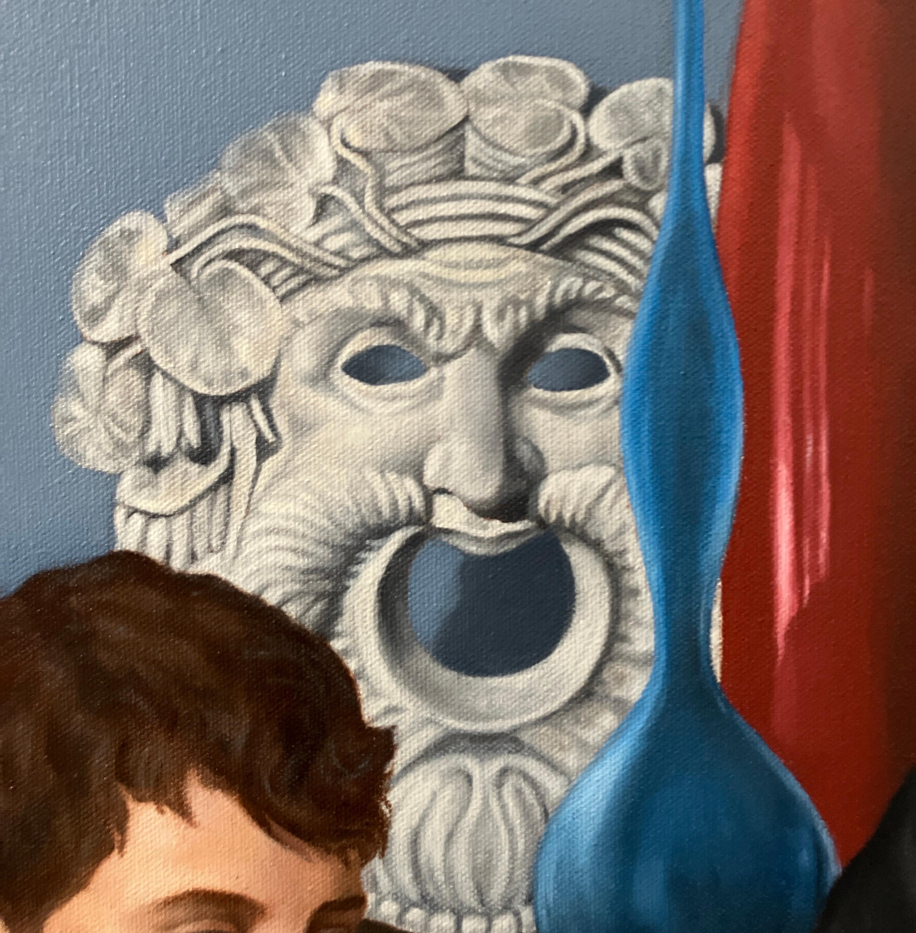 Zeitgenössisches figuratives Ölgemälde auf Leinwand, ungerahmt, Porträt, Akademisch (Grau), Figurative Painting, von Dominic Finocchio