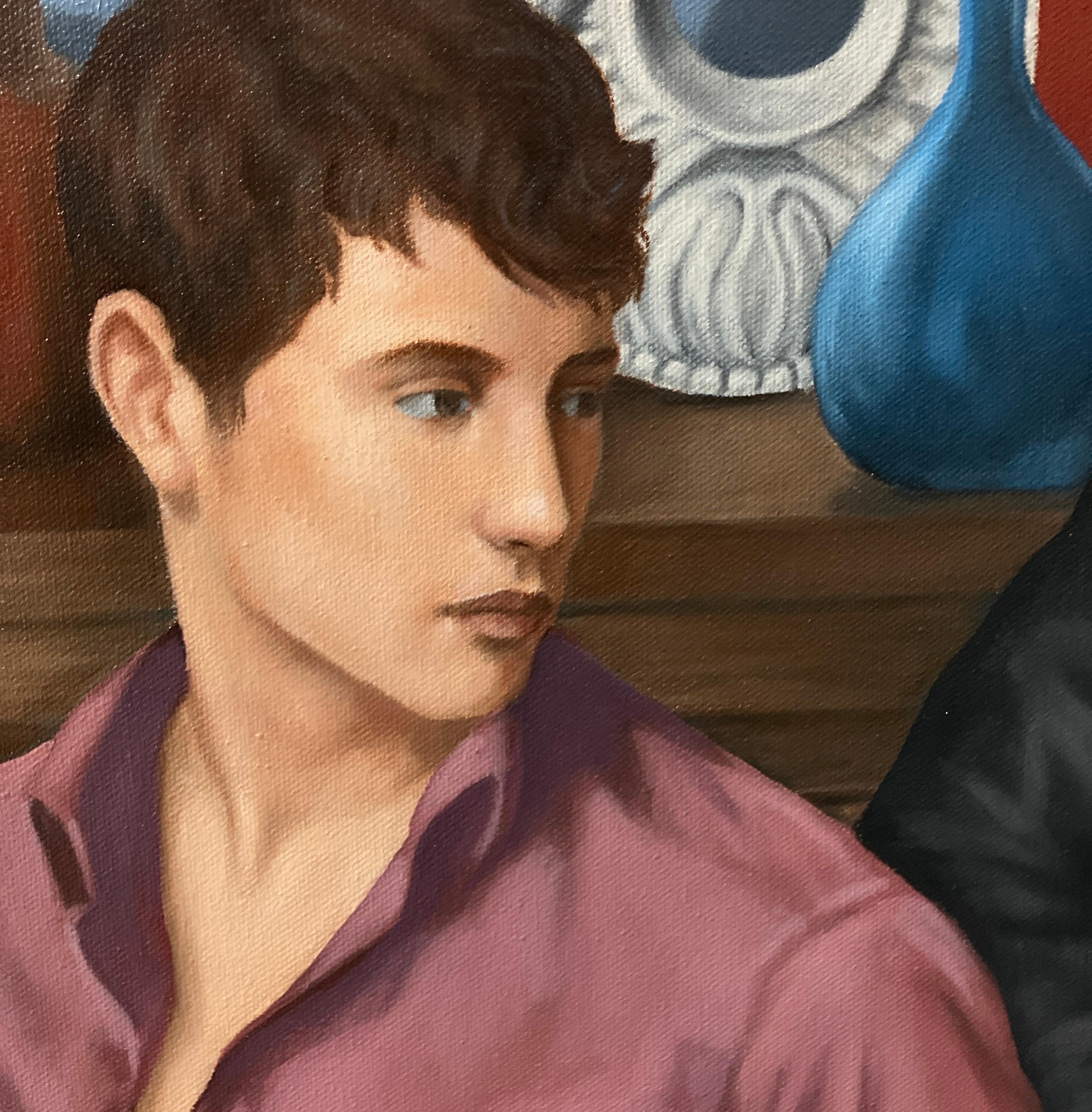 Zeitgenössisches figuratives Ölgemälde auf Leinwand, ungerahmt, Porträt, Akademisch

Dominic Finocchio, ein amerikanischer Maler, der in St. Louis aufgewachsen ist, ist bekannt für seine narrativen, figurativen Werke, die Männlichkeit durch moderne