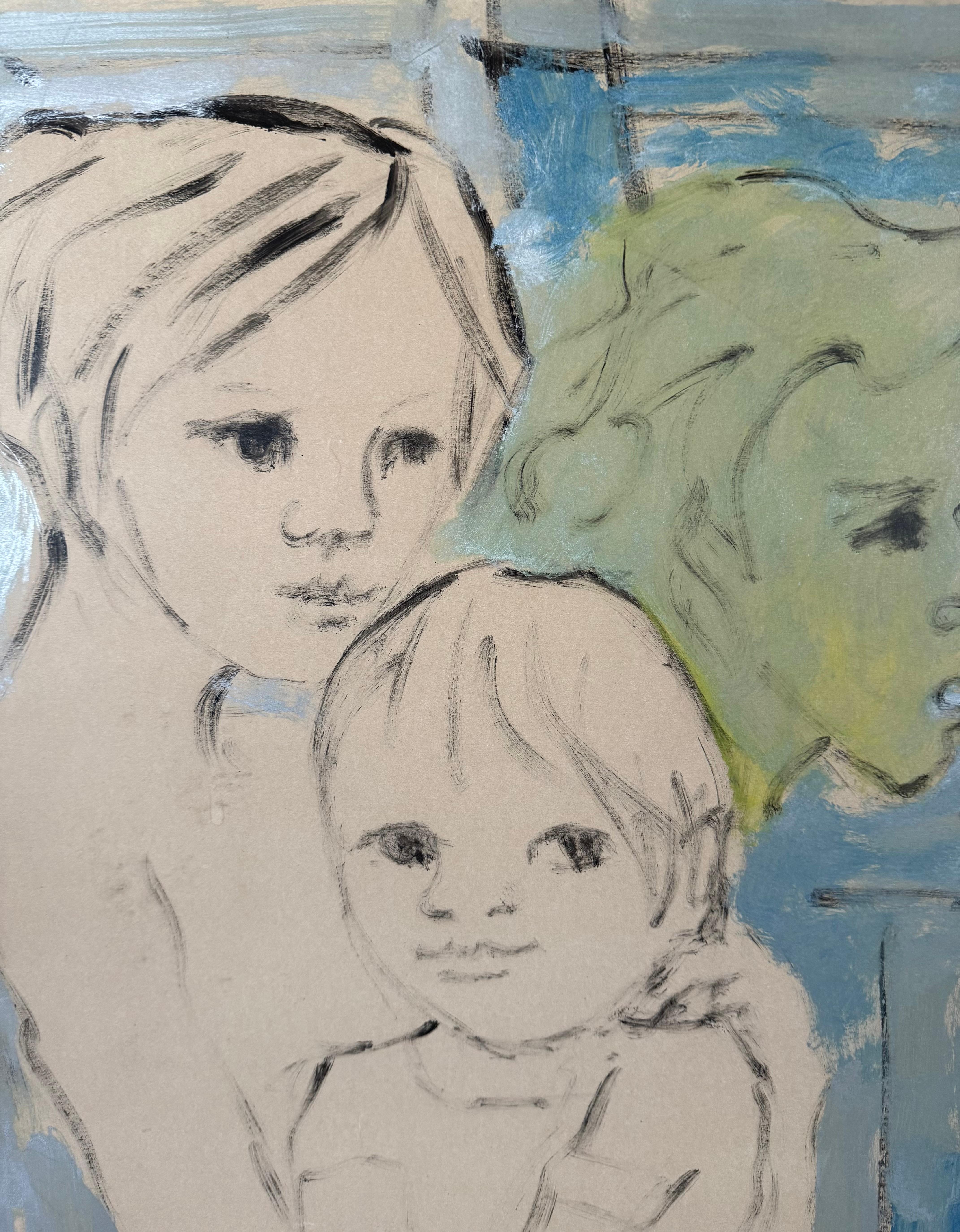 Originale opera d'arte in acrilico con lavaggio di bambini su cartoncino pesante dell'artista italiano Domenic Guerrera. Firmato in basso a destra. Firmato sul verso, Roma (Roma, Italia). Le condizioni sono molto buone. Circa 1990.  Attualmente non