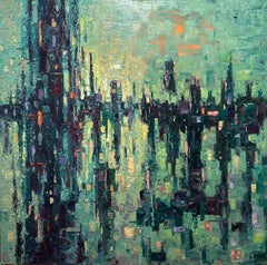 "City Lights [London, Victoria]" - Abstracted Cityscape, Oil Painting on Gesso