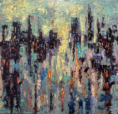 "Dusk" - Abstract Expressionist Cityscape, Oil Painting on Canvas