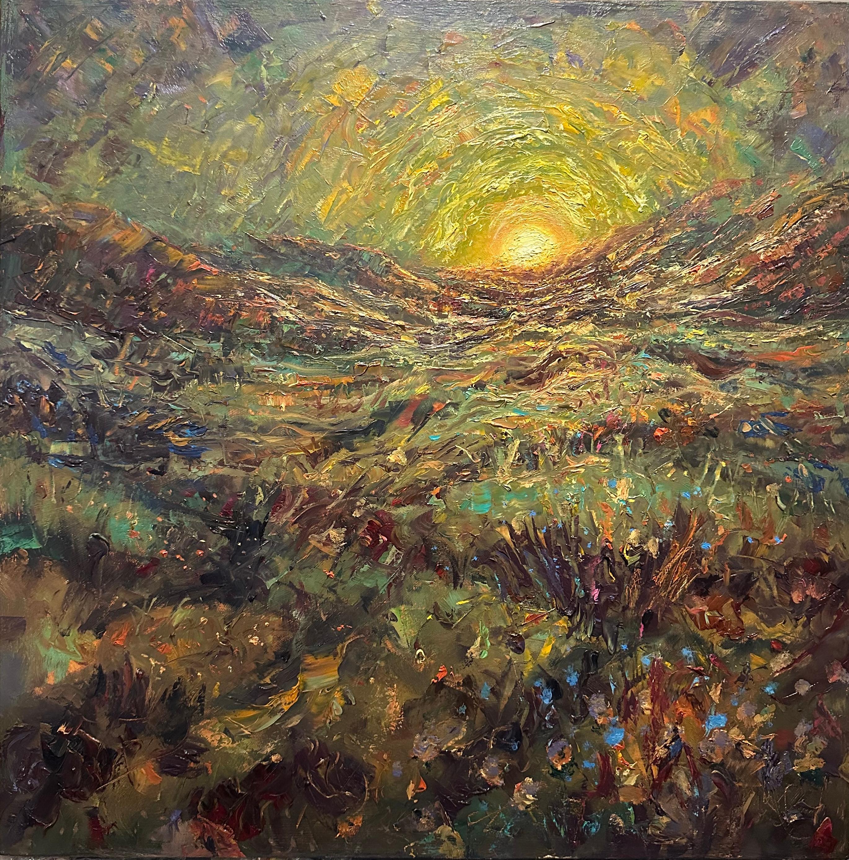 Dominic Harman Landscape Painting - "Hope" - Abstracted Impressionist Landscape, Oil Painting on Gesso Board