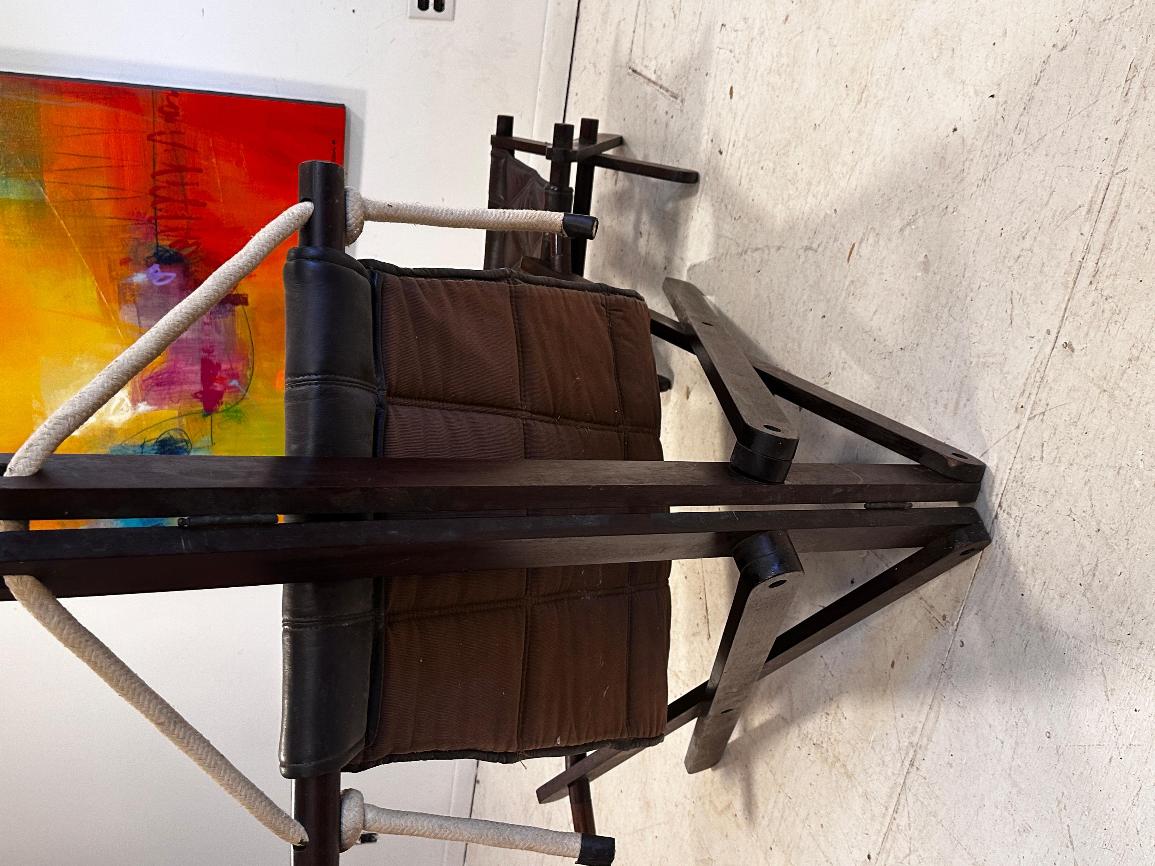 Bohemian Dominic Michaelis Leather Sling Sail Chair and Ottoman in Jatoba Cherry Wood For Sale