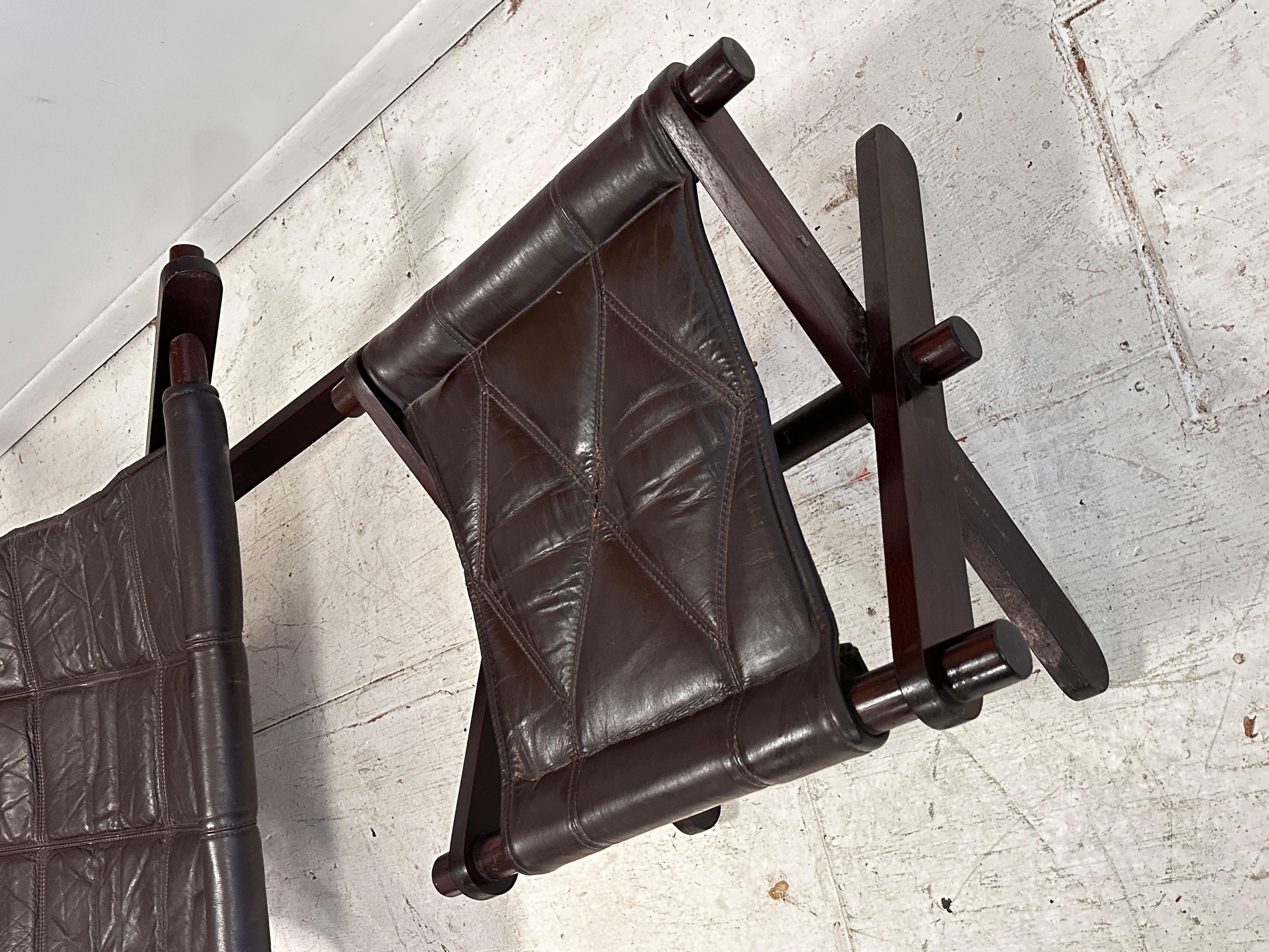 Dominic Michaelis Leather Sling Sail Chair and Ottoman in Jatoba Cherry Wood For Sale 2